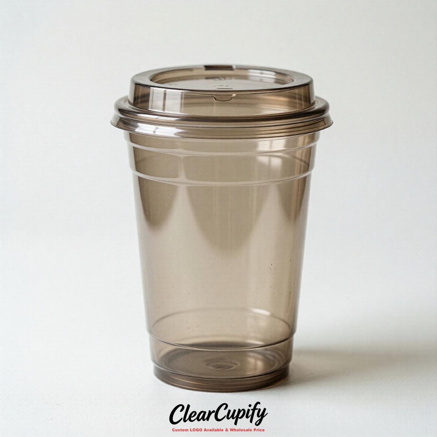 Blank Translucent Taupe Clear Plastic Cups with Lids - Choice of PET/PP/PLA