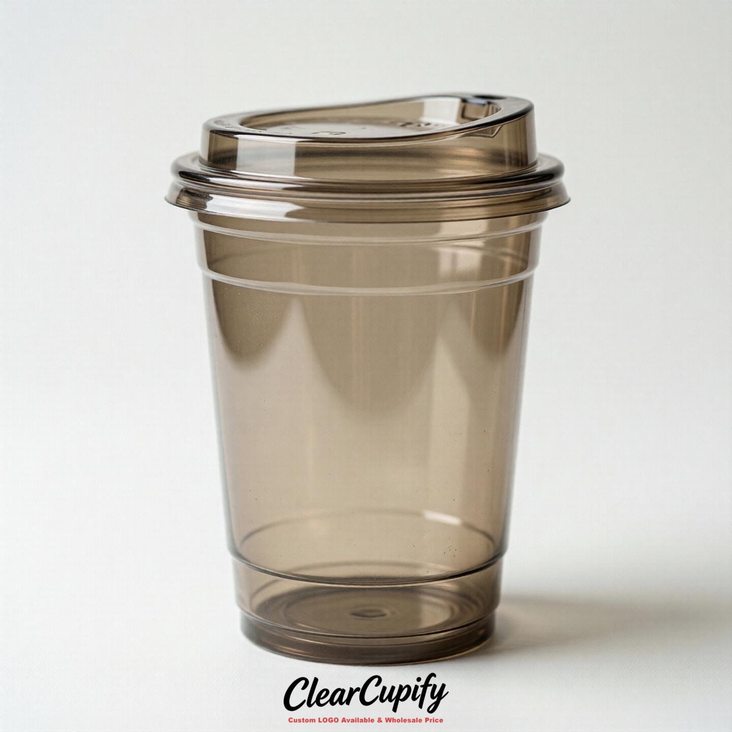 Blank Translucent Taupe Clear Plastic Cups with Lids - Choice of PET/PP/PLA
