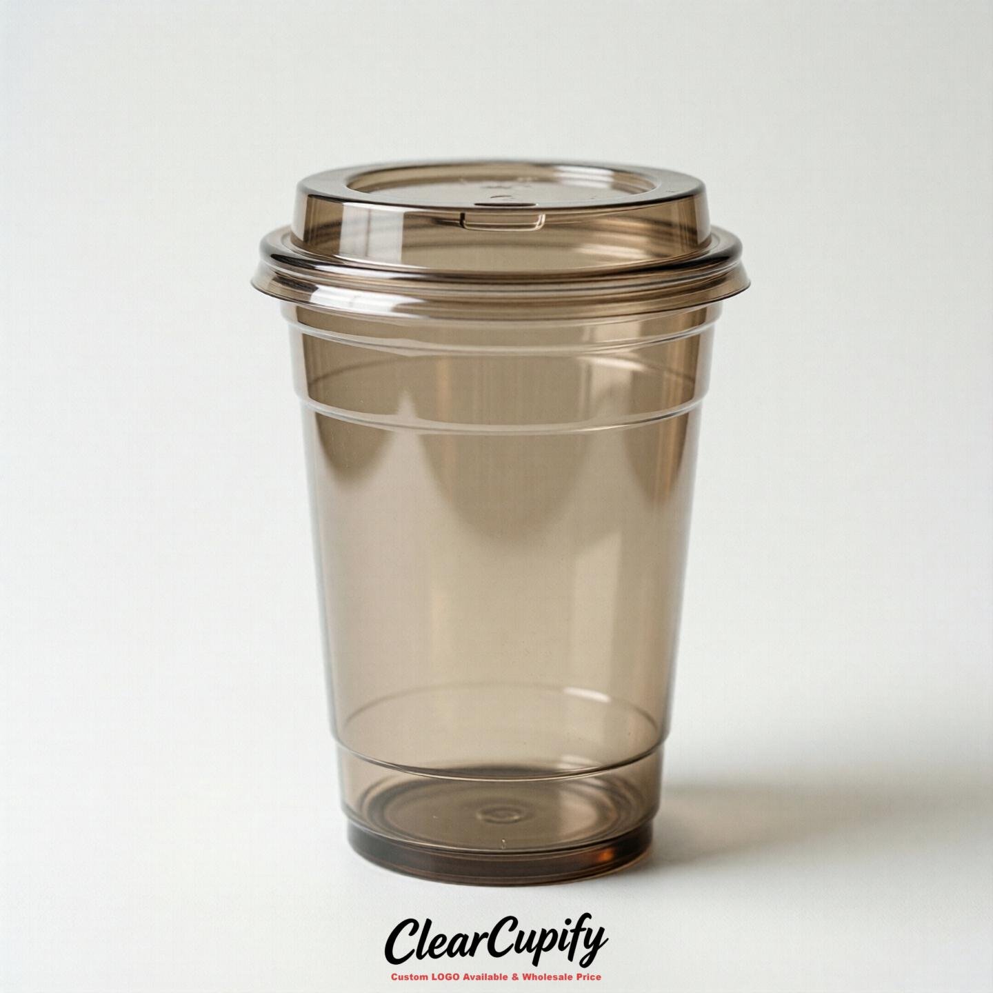 Blank Translucent Taupe Clear Plastic Cups with Lids - Choice of PET/PP/PLA