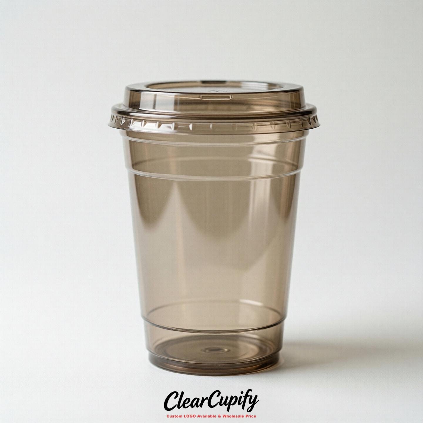 Blank Translucent Taupe Clear Plastic Cups with Lids - Choice of PET/PP/PLA