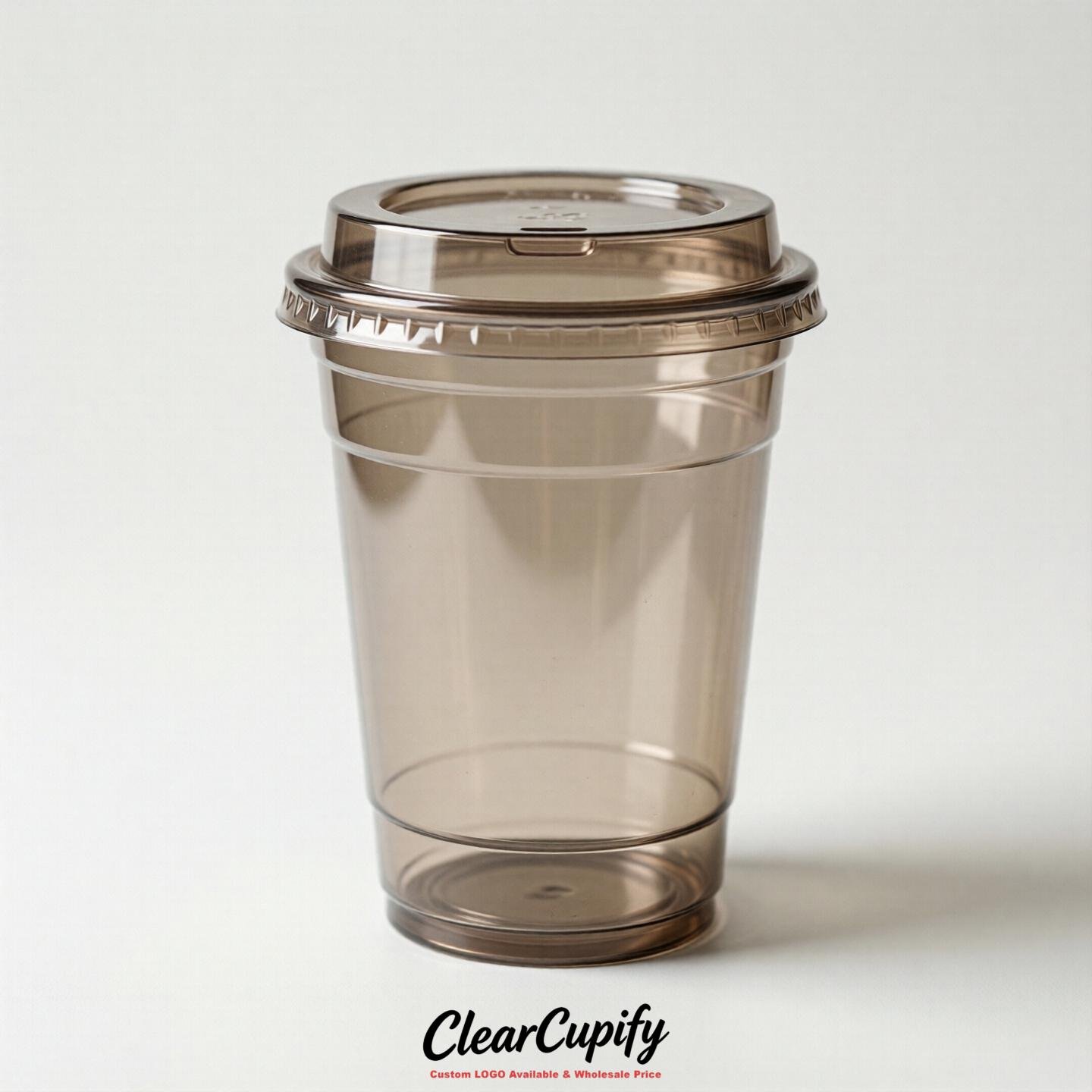 Blank Translucent Taupe Clear Plastic Cups with Lids - Choice of PET/PP/PLA