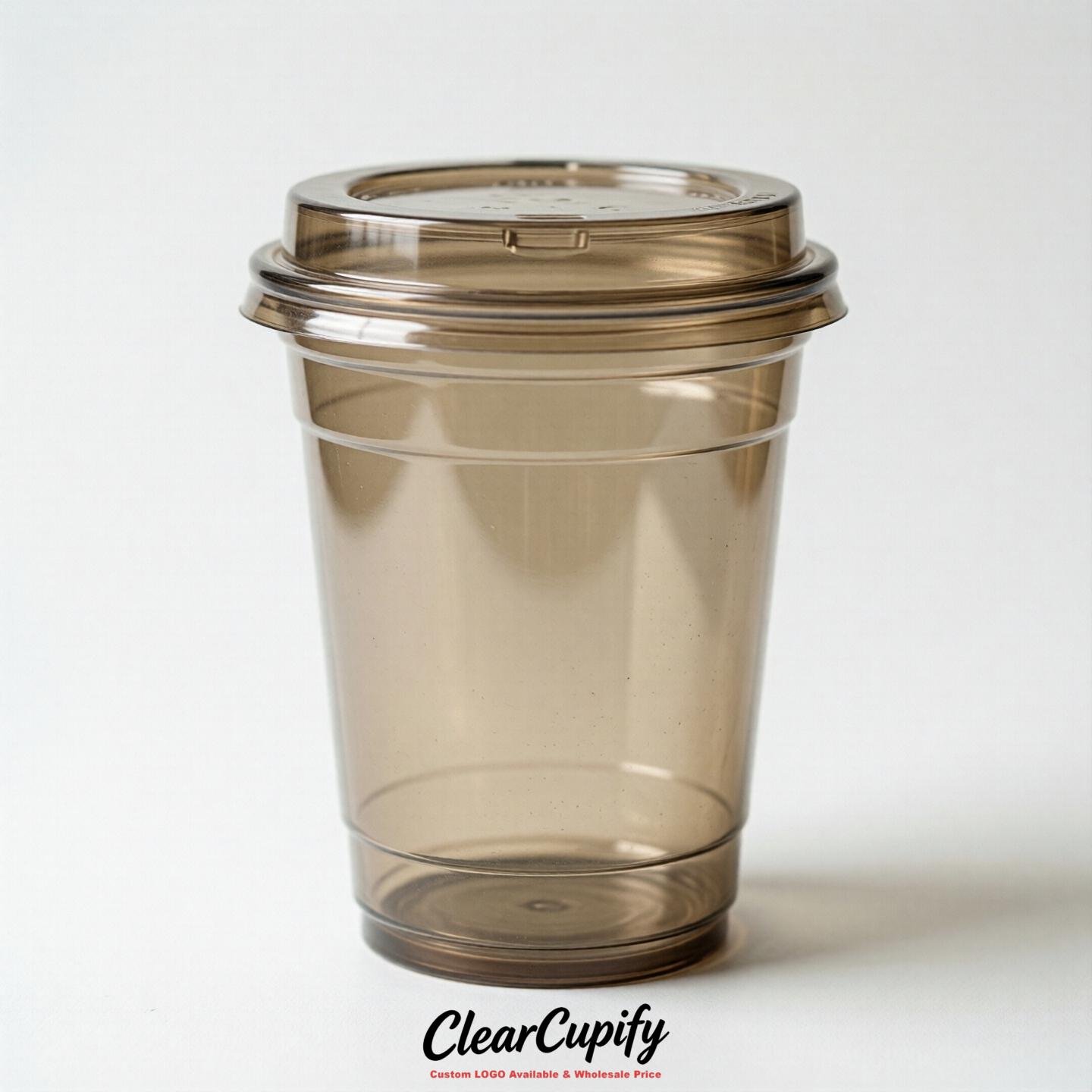 Blank Translucent Taupe Clear Plastic Cups with Lids - Choice of PET/PP/PLA