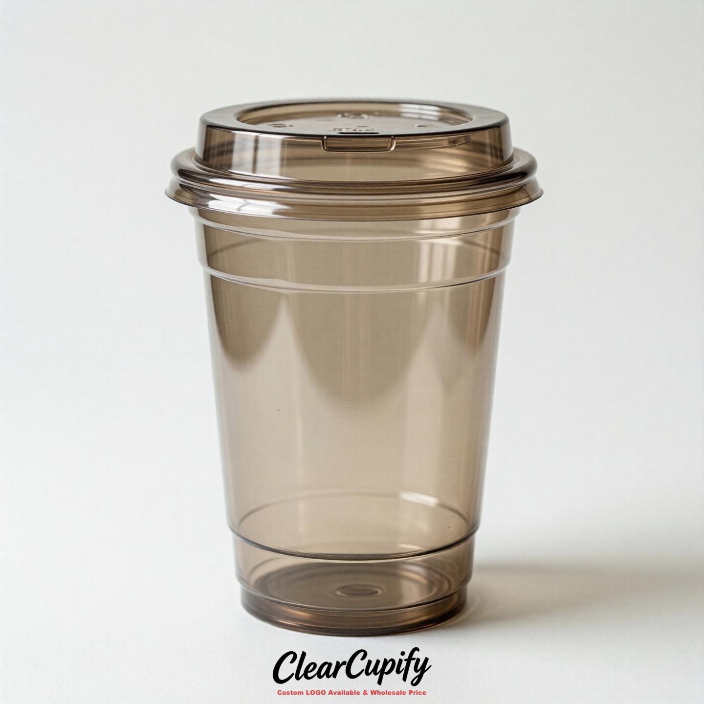 Blank Translucent Taupe Clear Plastic Cups with Lids - Choice of PET/PP/PLA