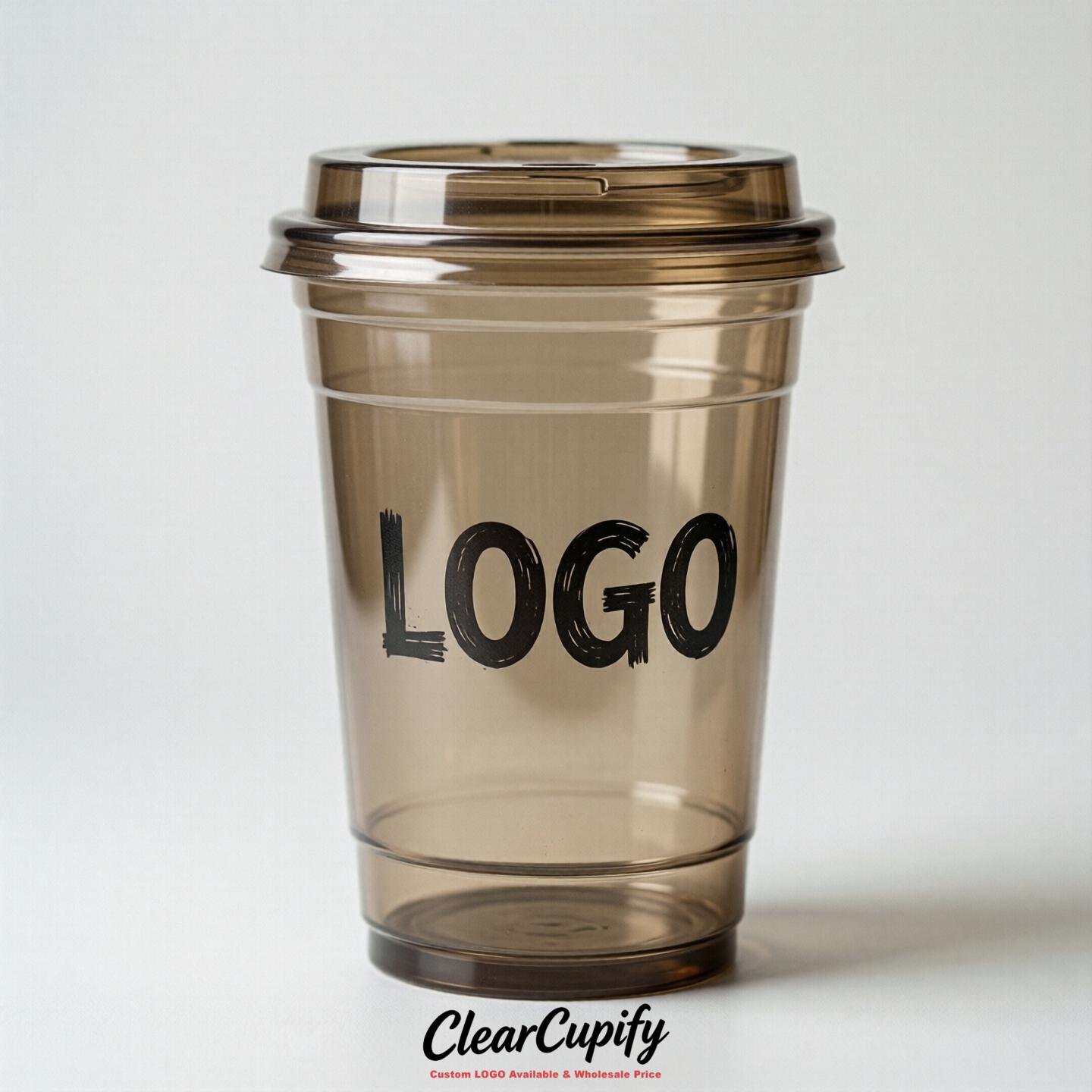 Taupe Clear Plastic Cups with Custom Logo 12oz / 16oz / 20oz / 24oz / 32oz