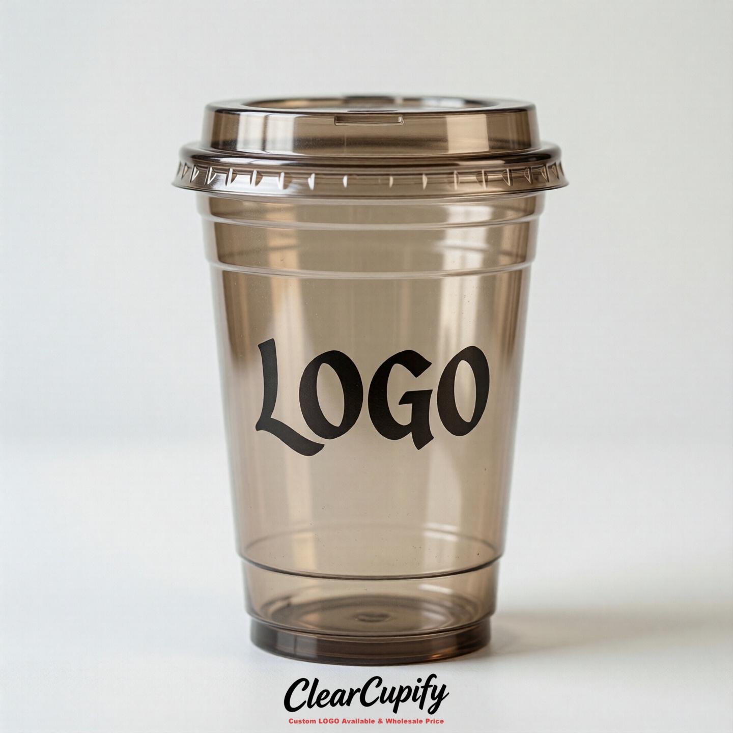 Taupe Clear Plastic Cups with Custom Logo 12oz / 16oz / 20oz / 24oz / 32oz
