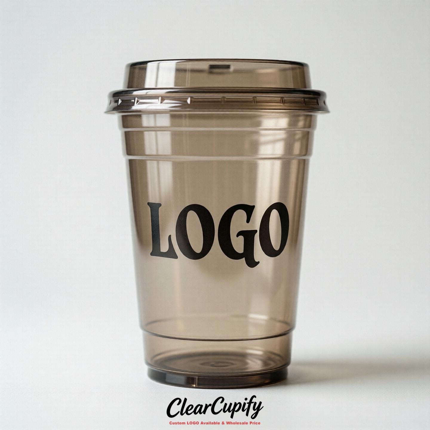 Taupe Clear Plastic Cups with Custom Logo 12oz / 16oz / 20oz / 24oz / 32oz
