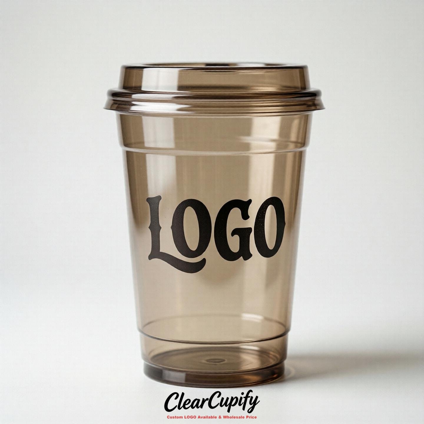 Taupe Clear Plastic Cups with Custom Logo 12oz / 16oz / 20oz / 24oz / 32oz