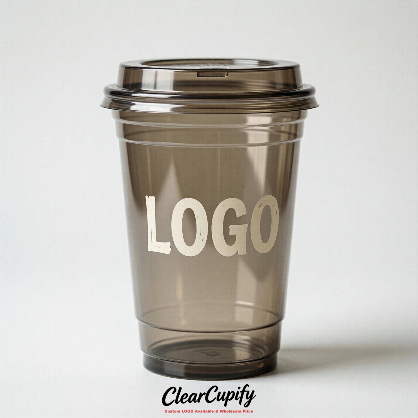 Taupe Clear Plastic Cups with Custom Logo 12oz / 16oz / 20oz / 24oz / 32oz