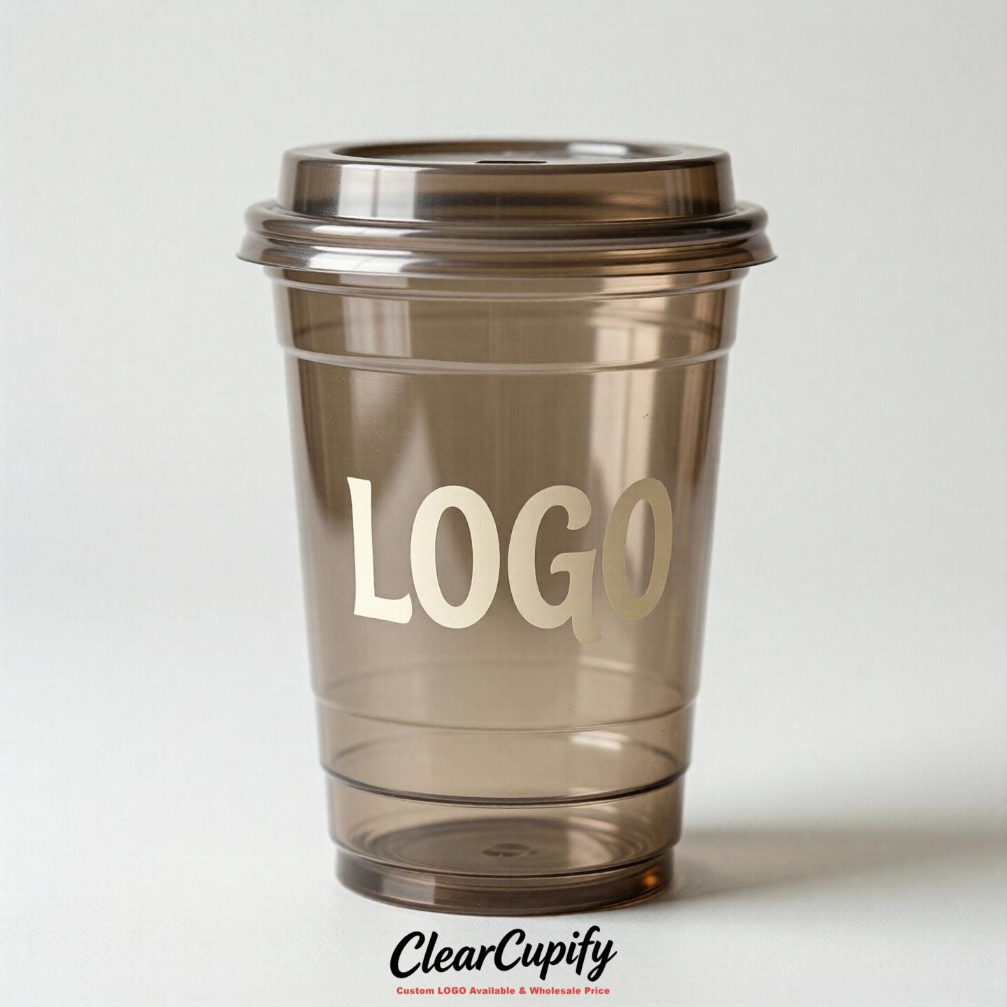 Taupe Clear Plastic Cups with Custom Logo 12oz / 16oz / 20oz / 24oz / 32oz