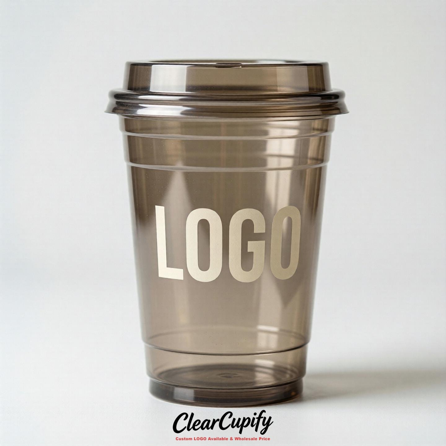Taupe Clear Plastic Cups with Custom Logo 12oz / 16oz / 20oz / 24oz / 32oz