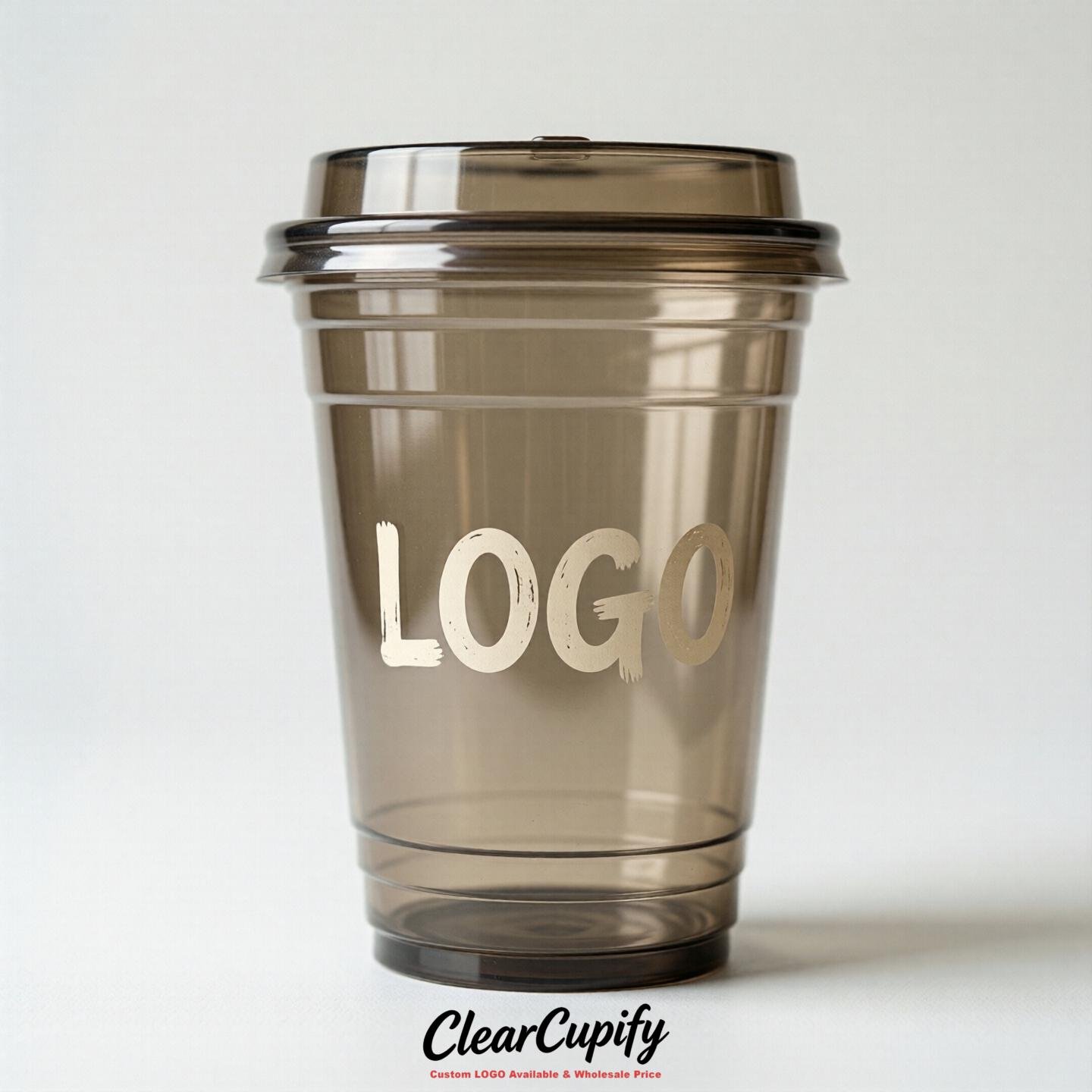 Taupe Clear Plastic Cups with Custom Logo 12oz / 16oz / 20oz / 24oz / 32oz