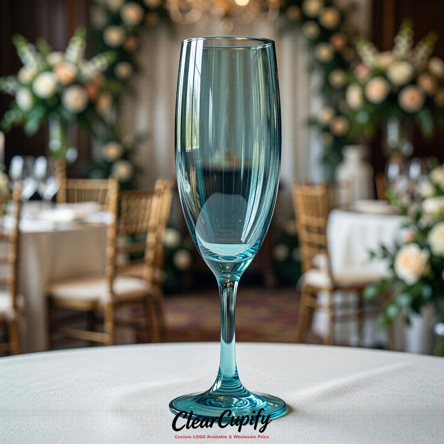 Teal Clear Champagne Flutes - Wholesale 5oz/6oz/7oz Acrylic Champagne Glasses