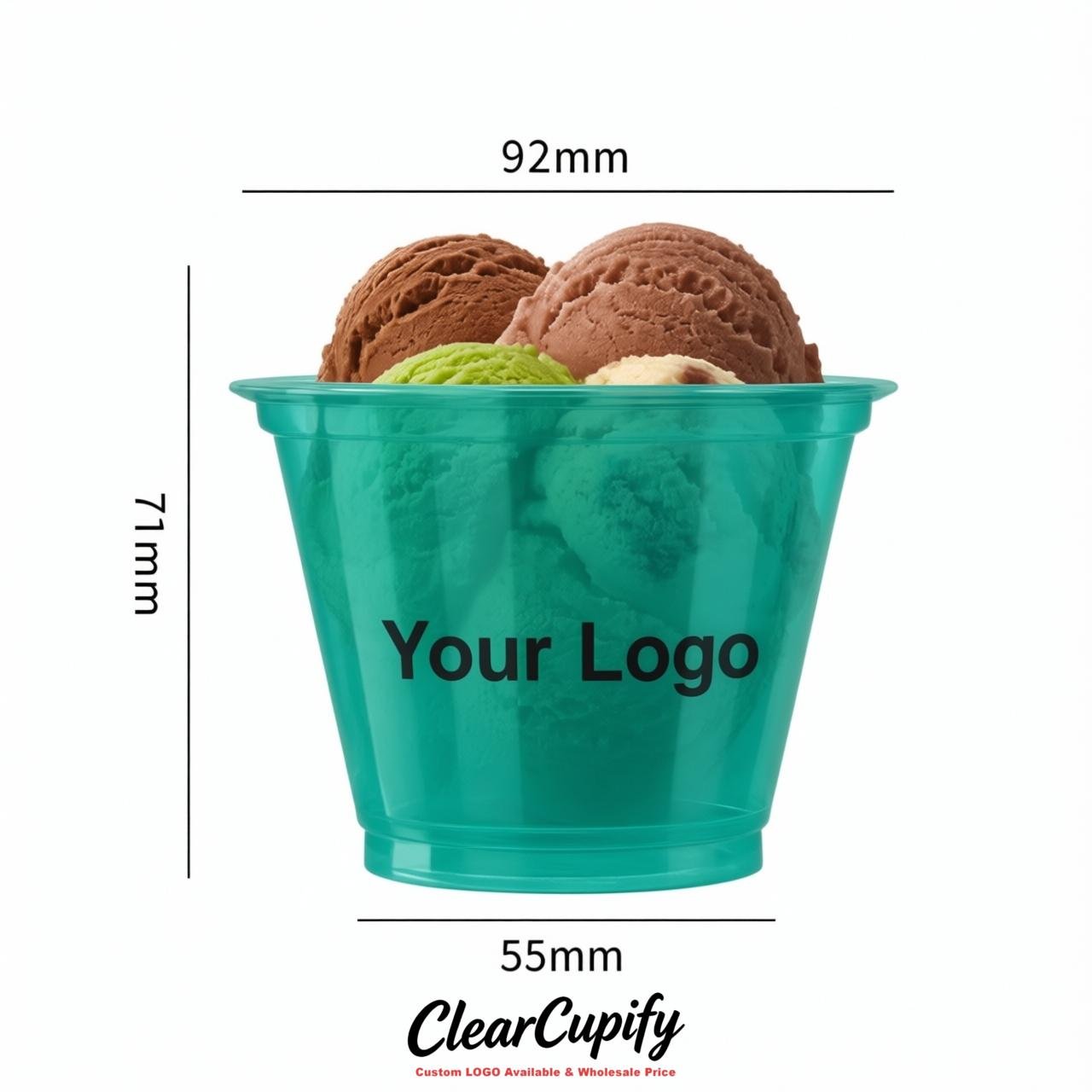 Teal Clear Plastic Ice Cream Cups Wholesale with Custom Logo