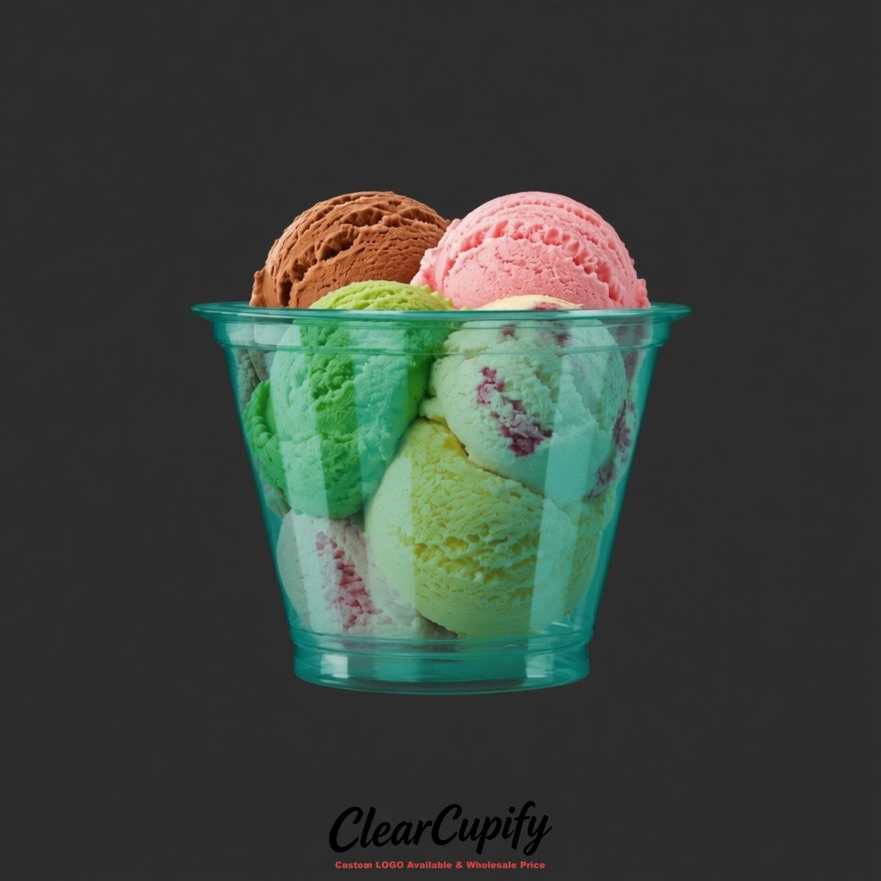 Teal Clear Plastic Ice Cream Cups Wholesale with Custom Logo