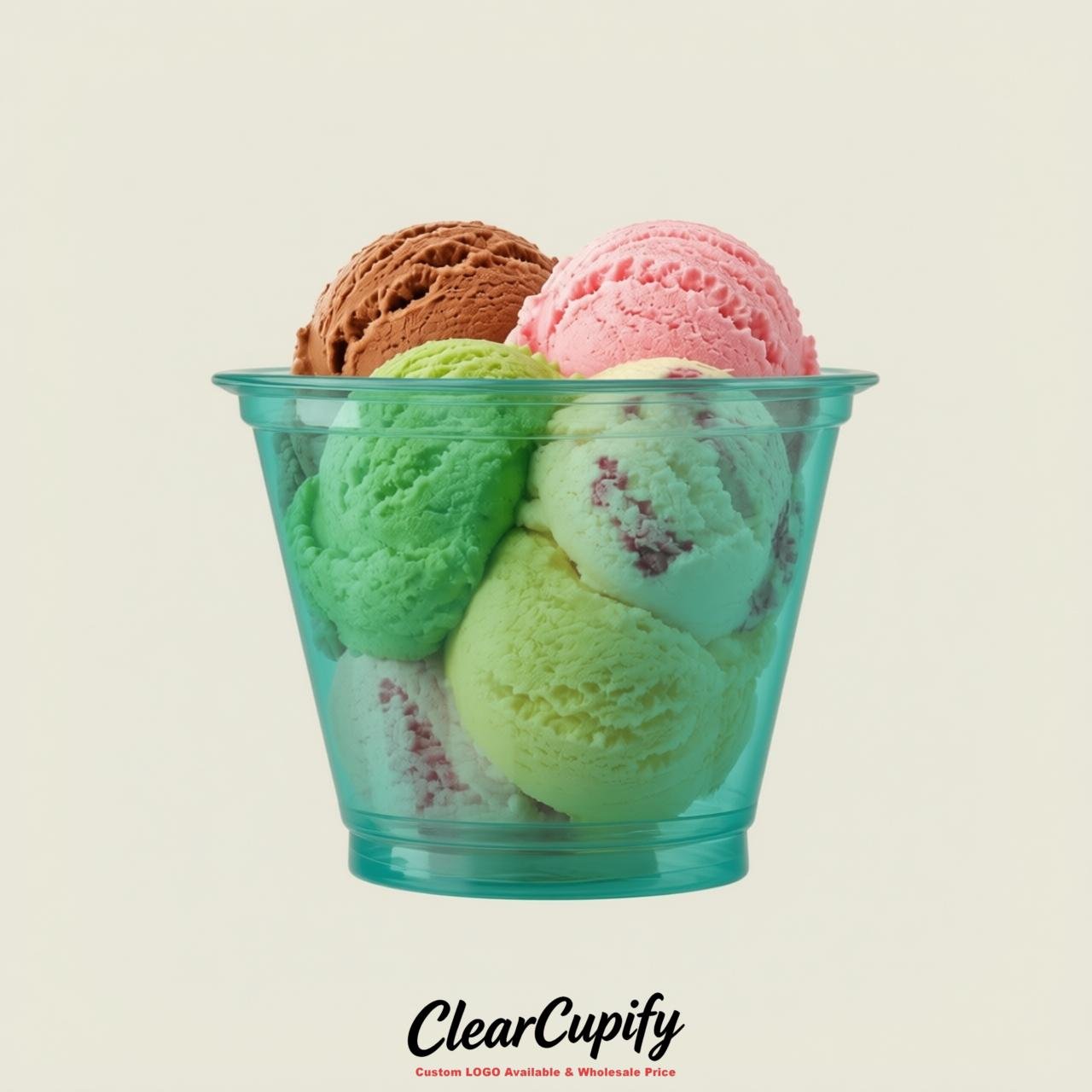Teal Clear Plastic Ice Cream Cups Wholesale with Custom Logo