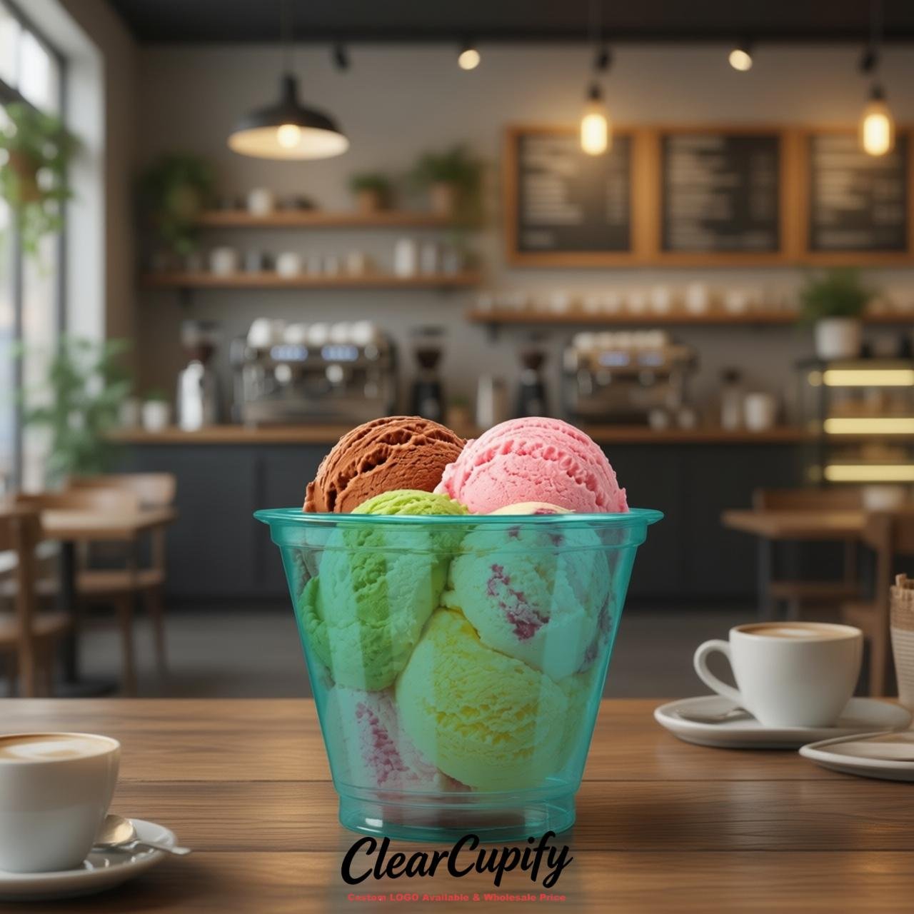 Teal Clear Plastic Ice Cream Cups Wholesale with Custom Logo