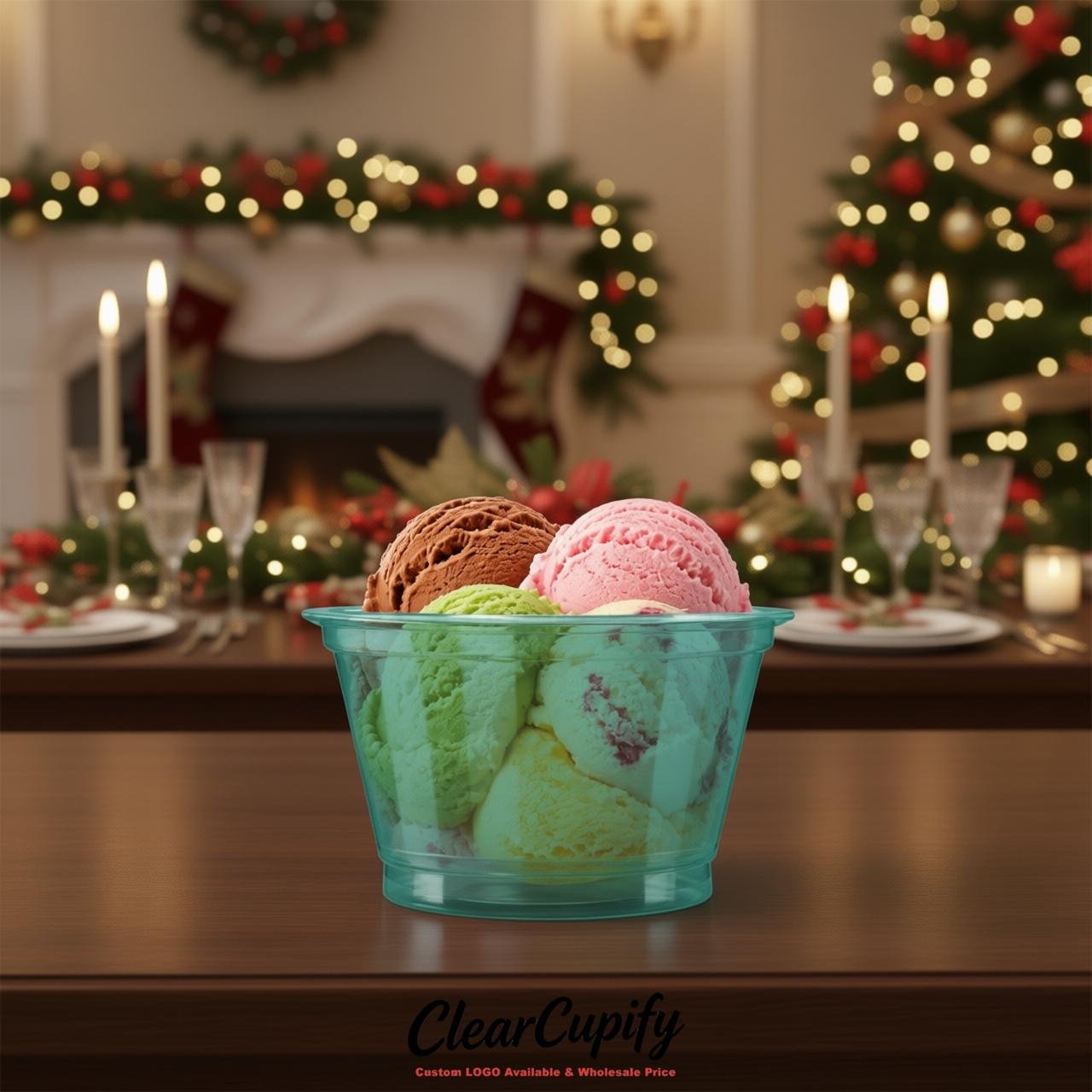 Teal Clear Plastic Ice Cream Cups Wholesale with Custom Logo