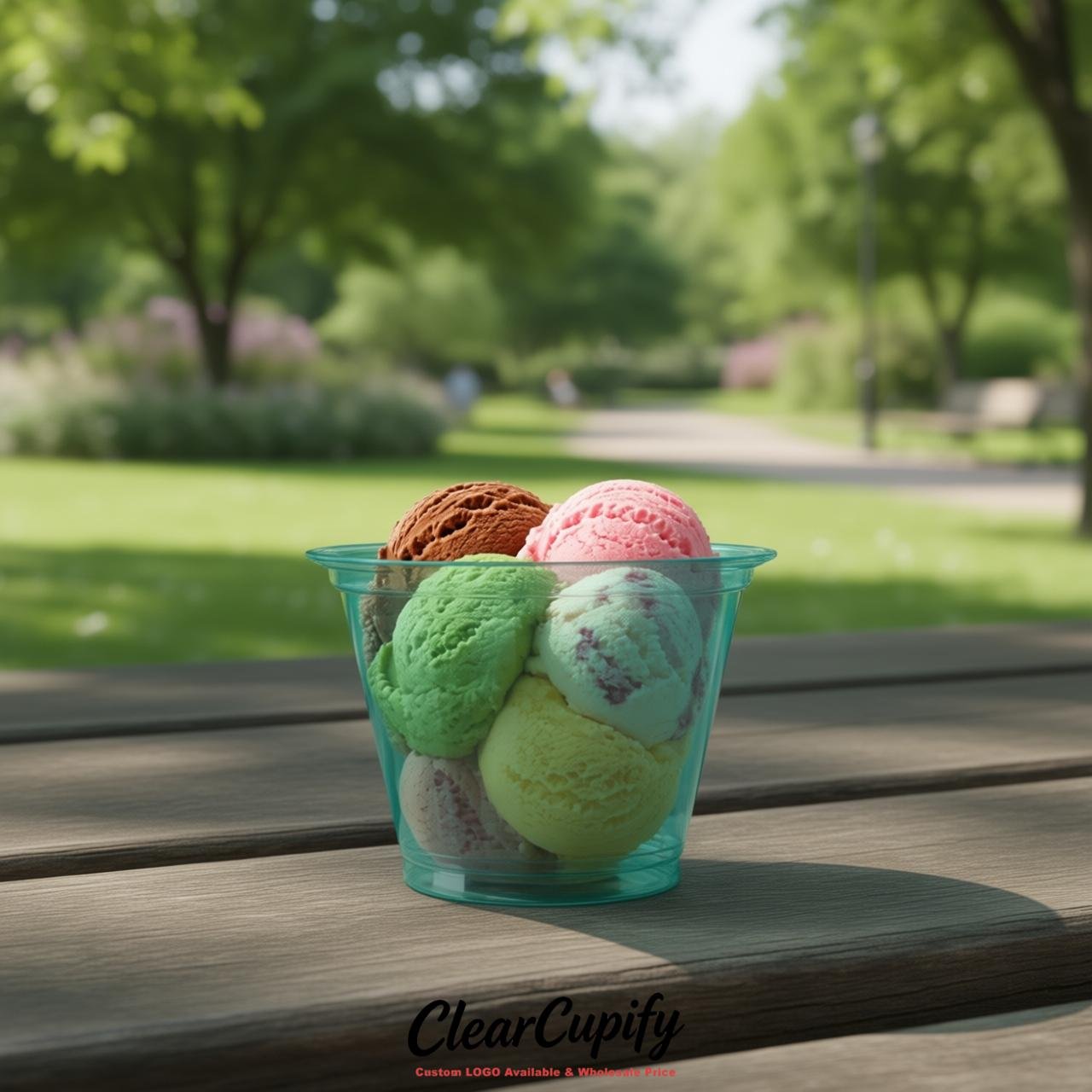 Teal Clear Plastic Ice Cream Cups Wholesale with Custom Logo