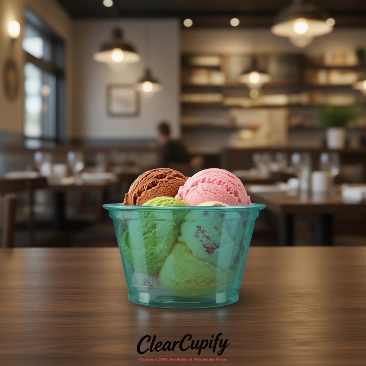 Teal Clear Plastic Ice Cream Cups Wholesale with Custom Logo