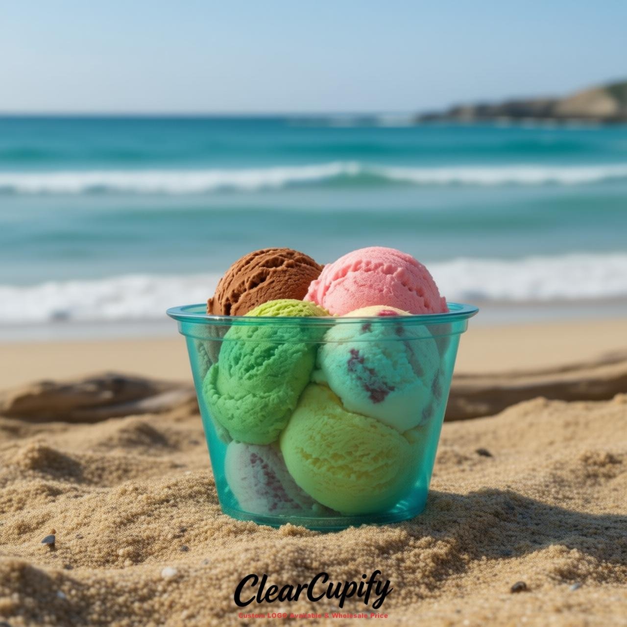 Teal Clear Plastic Ice Cream Cups Wholesale with Custom Logo