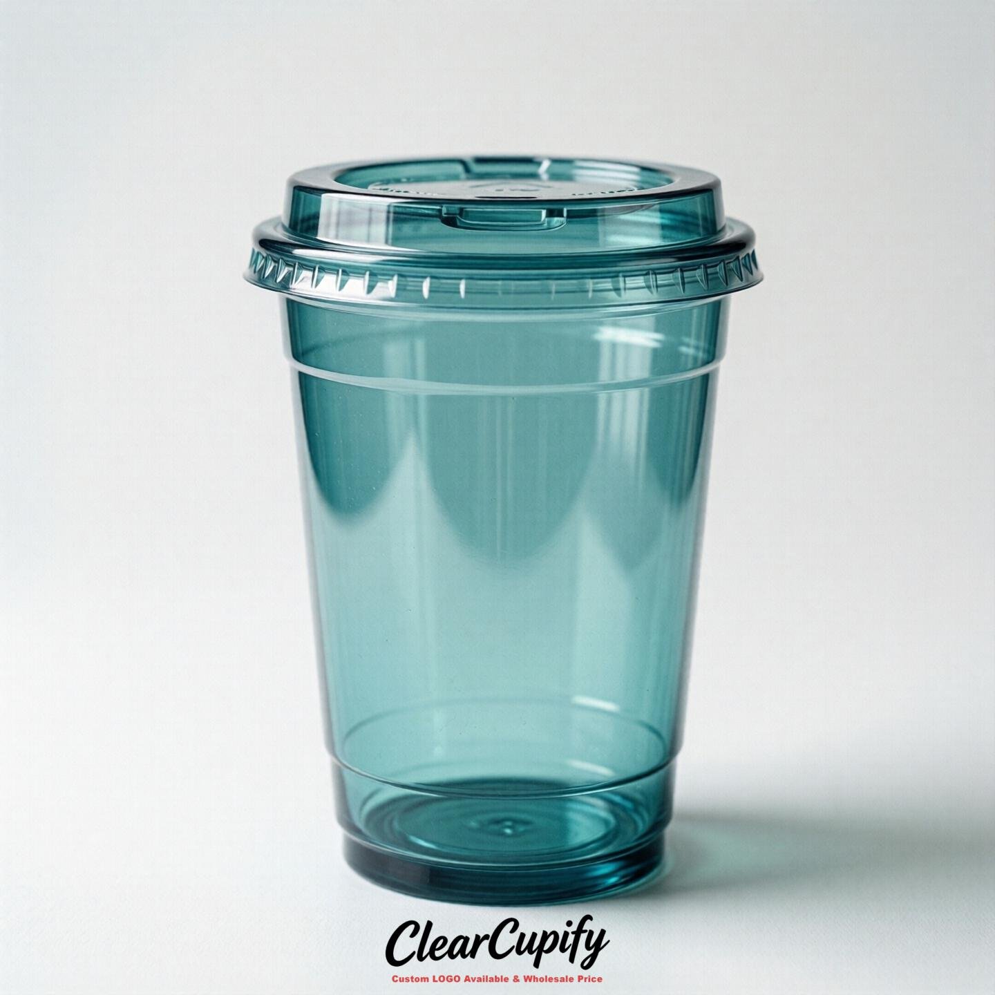 Blank Translucent Teal Clear Plastic Cups with Lids - Choice of PET/PP/PLA