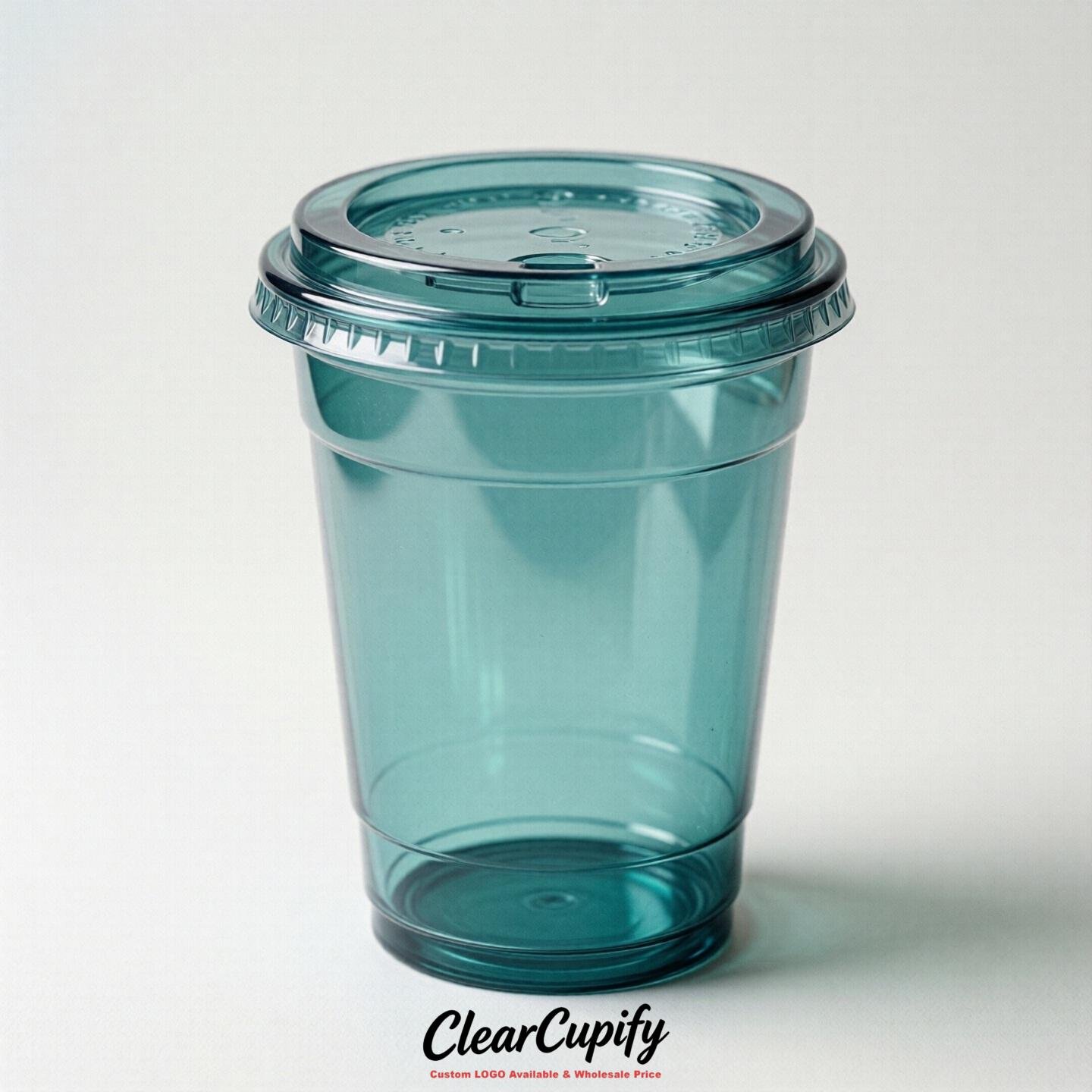 Blank Translucent Teal Clear Plastic Cups with Lids - Choice of PET/PP/PLA