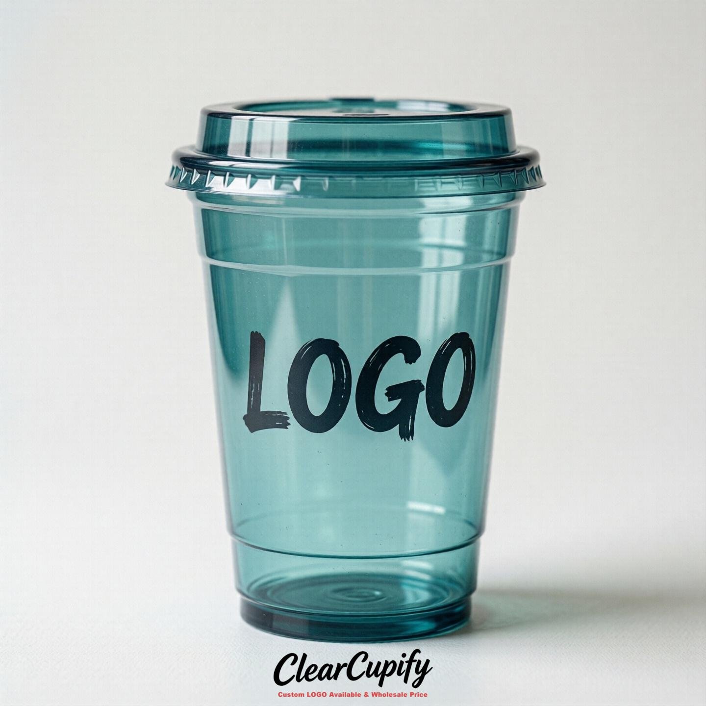 Teal Clear Plastic Cups with Custom Logo 12oz / 16oz / 20oz / 24oz / 32oz