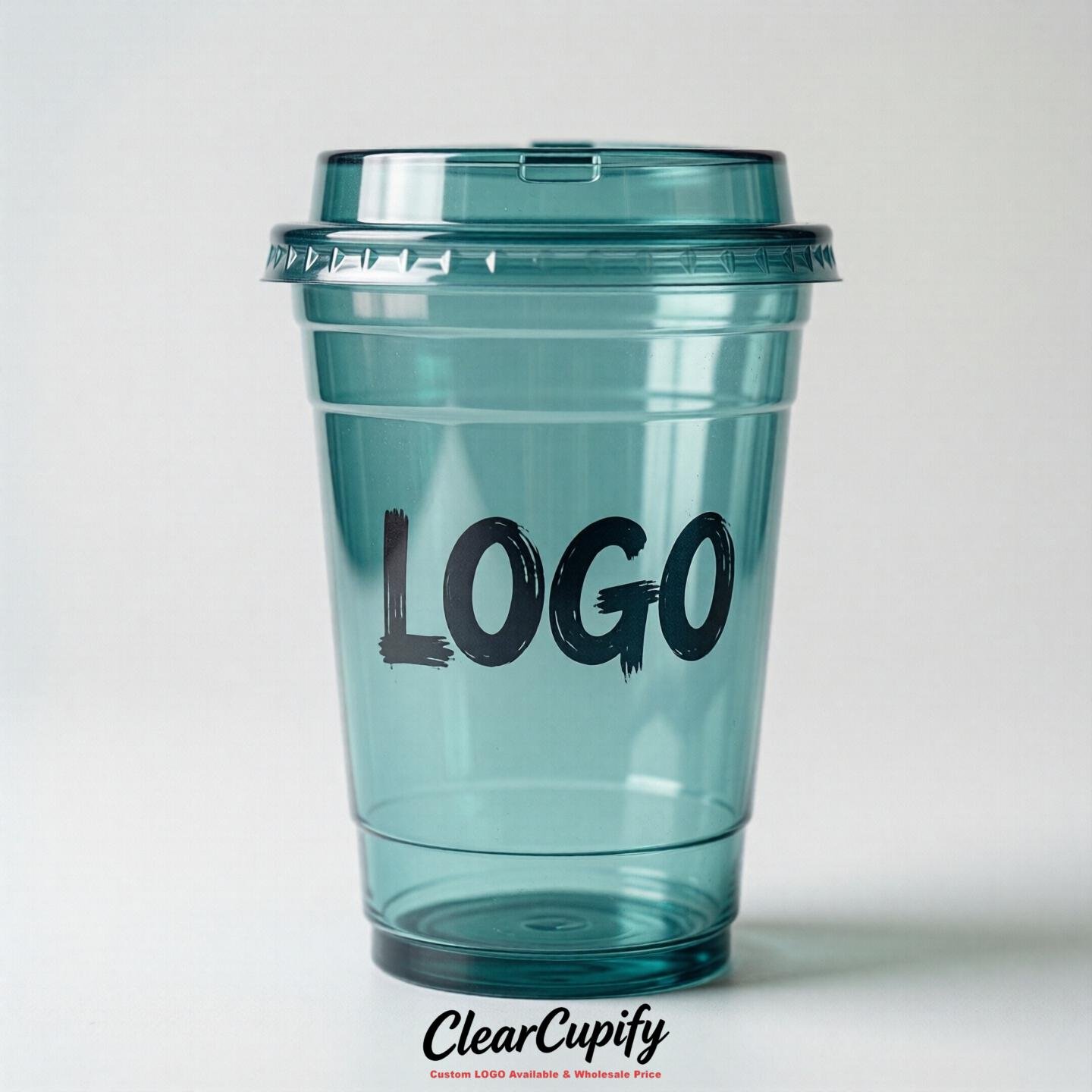 Teal Clear Plastic Cups with Custom Logo 12oz / 16oz / 20oz / 24oz / 32oz