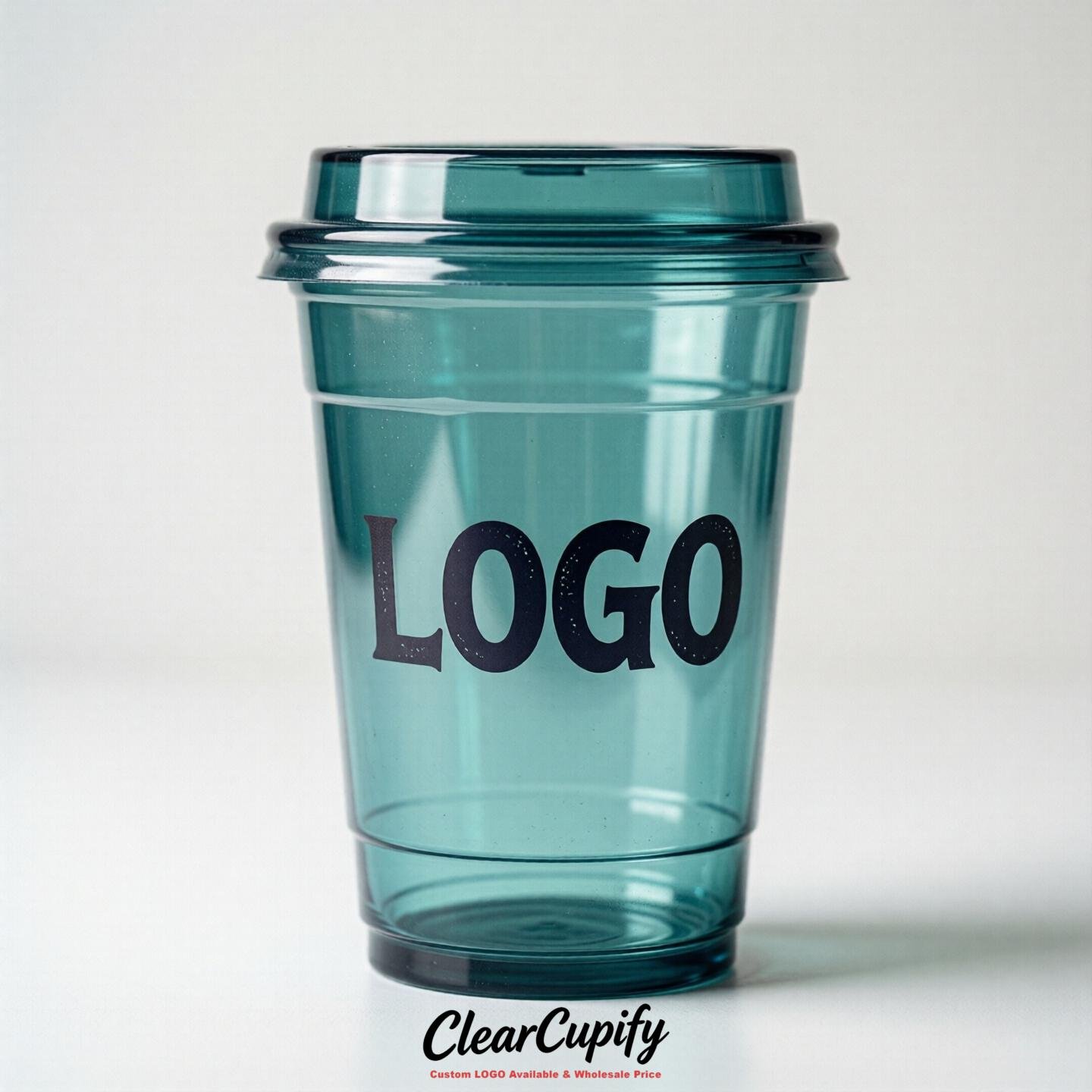 Teal Clear Plastic Cups with Custom Logo 12oz / 16oz / 20oz / 24oz / 32oz