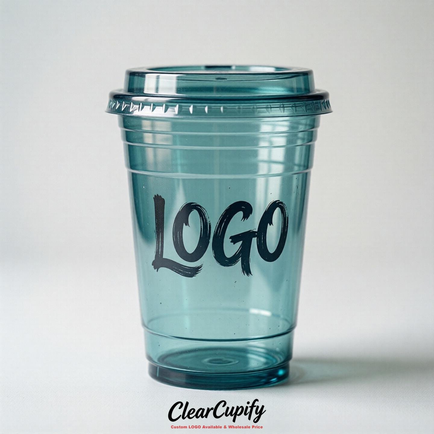Teal Clear Plastic Cups with Custom Logo 12oz / 16oz / 20oz / 24oz / 32oz