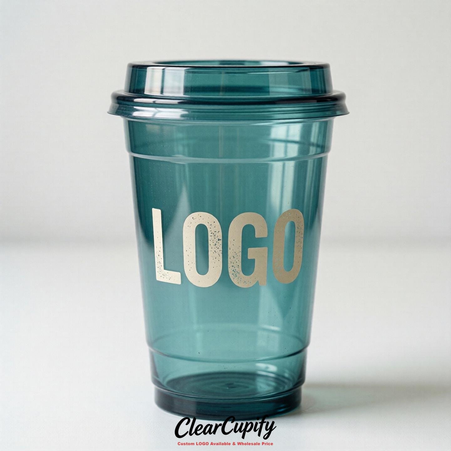 Teal Clear Plastic Cups with Custom Logo 12oz / 16oz / 20oz / 24oz / 32oz