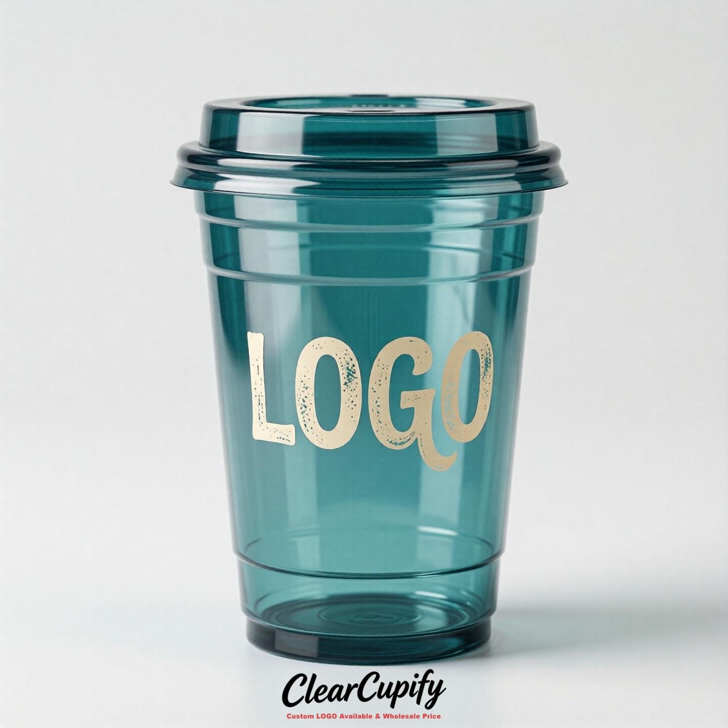 Teal Clear Plastic Cups with Custom Logo 12oz / 16oz / 20oz / 24oz / 32oz