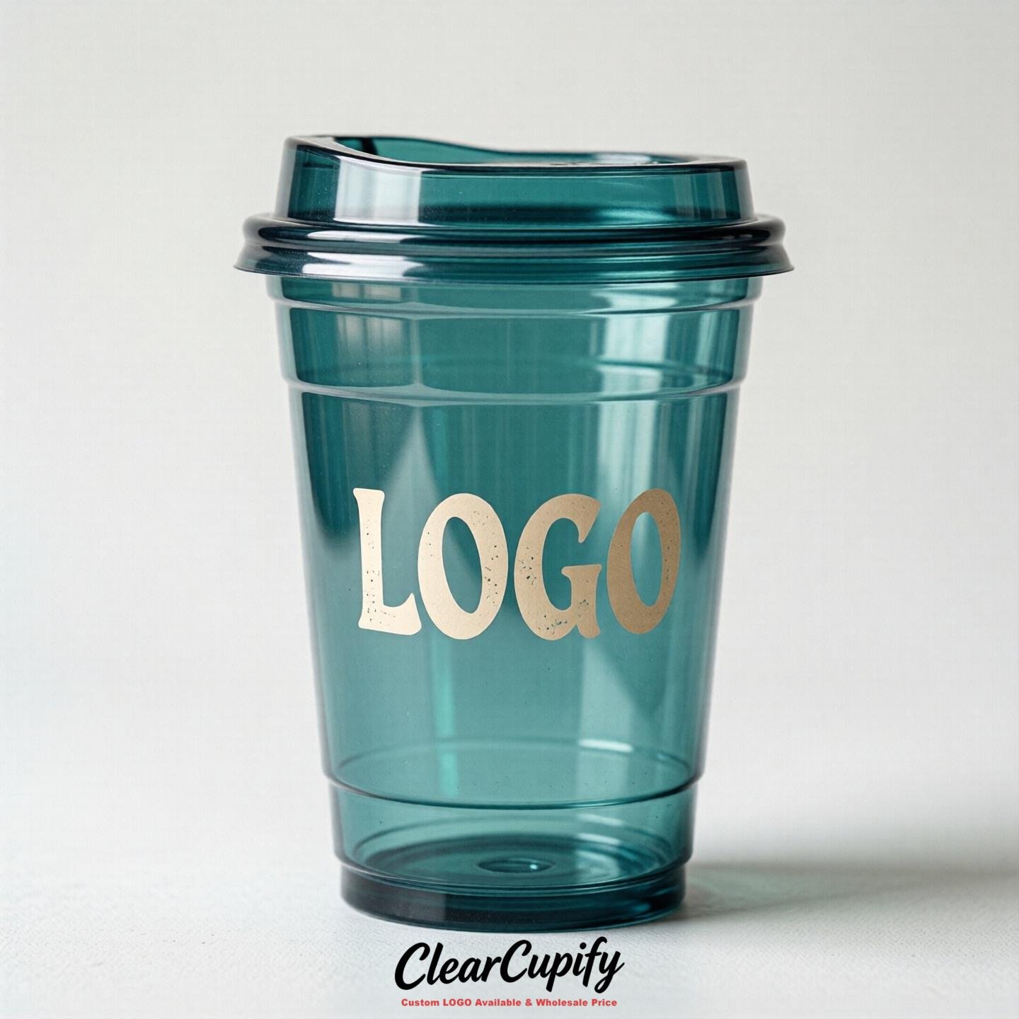 Teal Clear Plastic Cups with Custom Logo 12oz / 16oz / 20oz / 24oz / 32oz