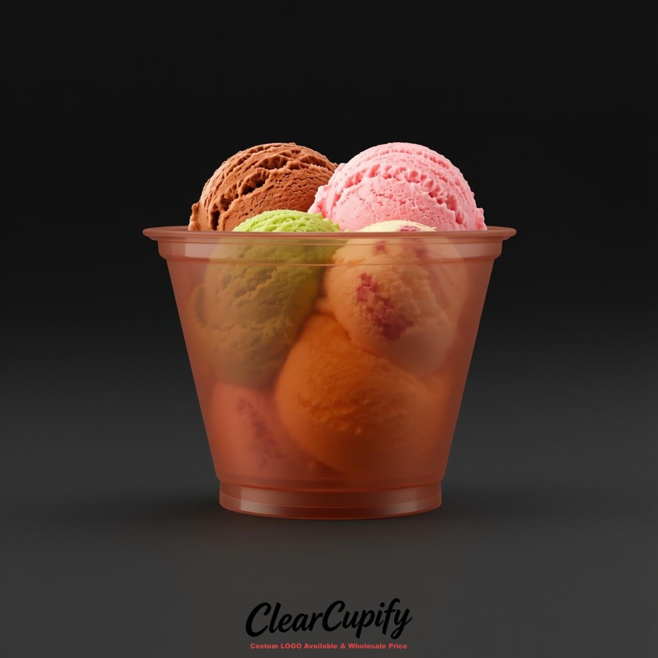 Terracotta Clear Plastic Ice Cream Cups Wholesale with Custom Logo