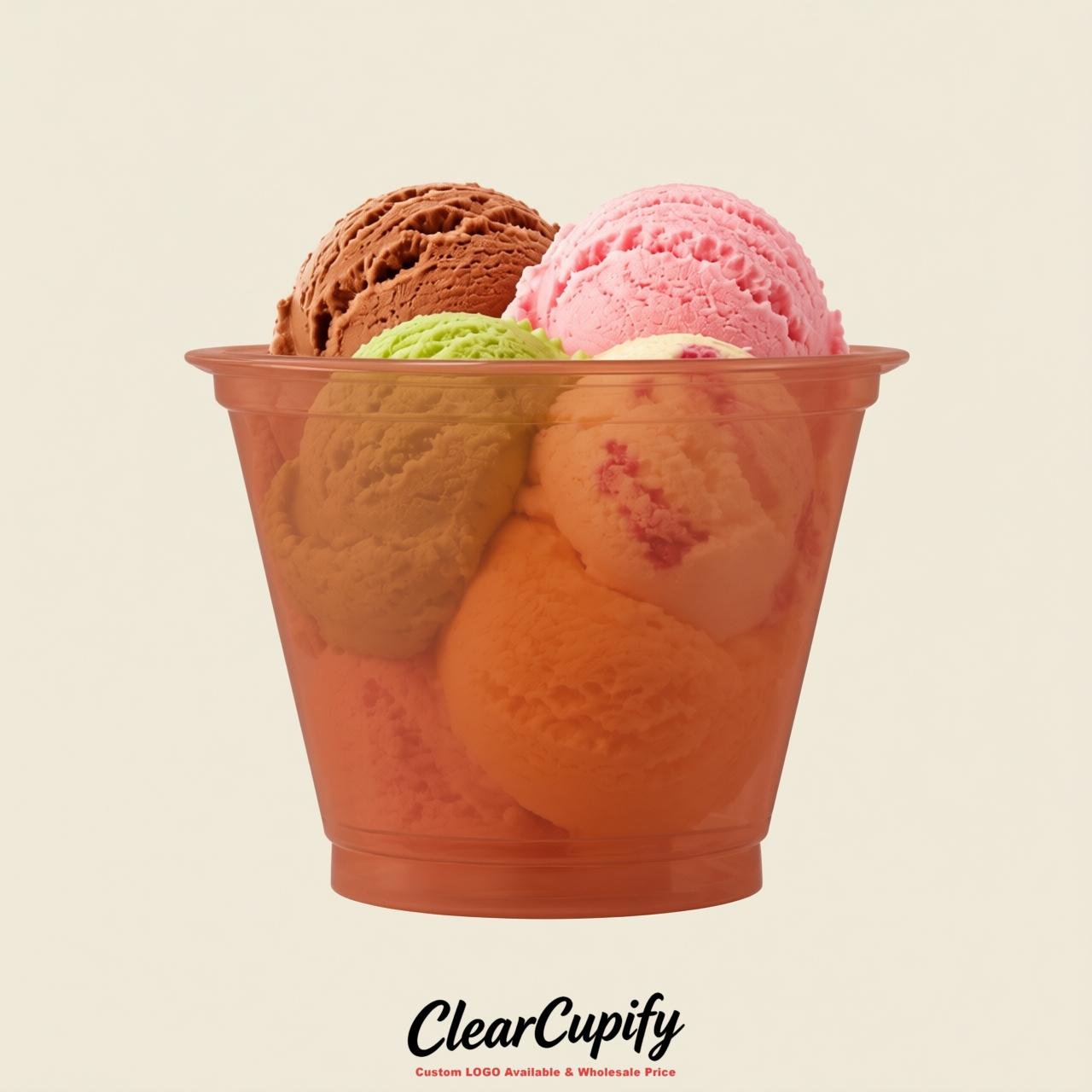 Terracotta Clear Plastic Ice Cream Cups Wholesale with Custom Logo