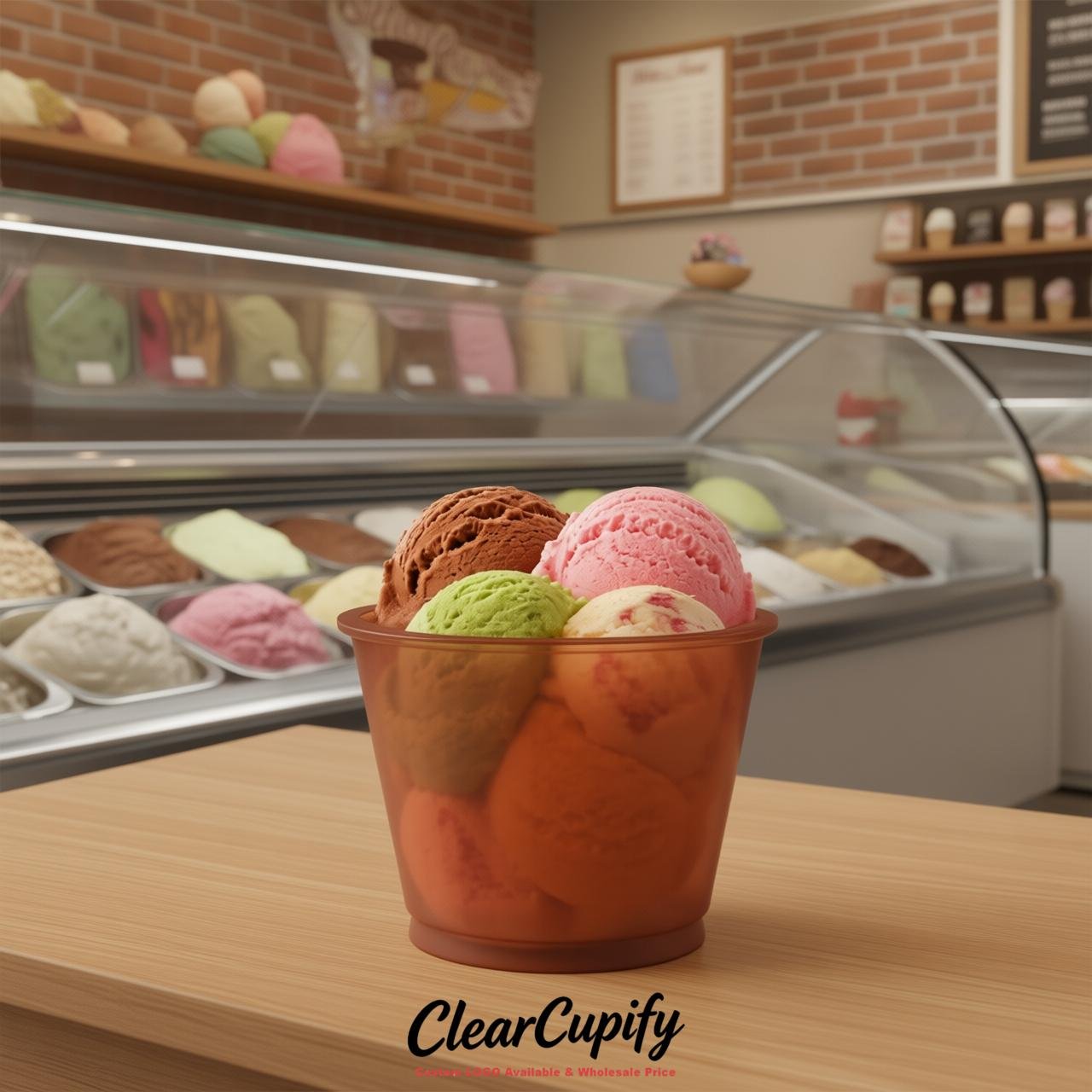 Terracotta Clear Plastic Ice Cream Cups Wholesale with Custom Logo