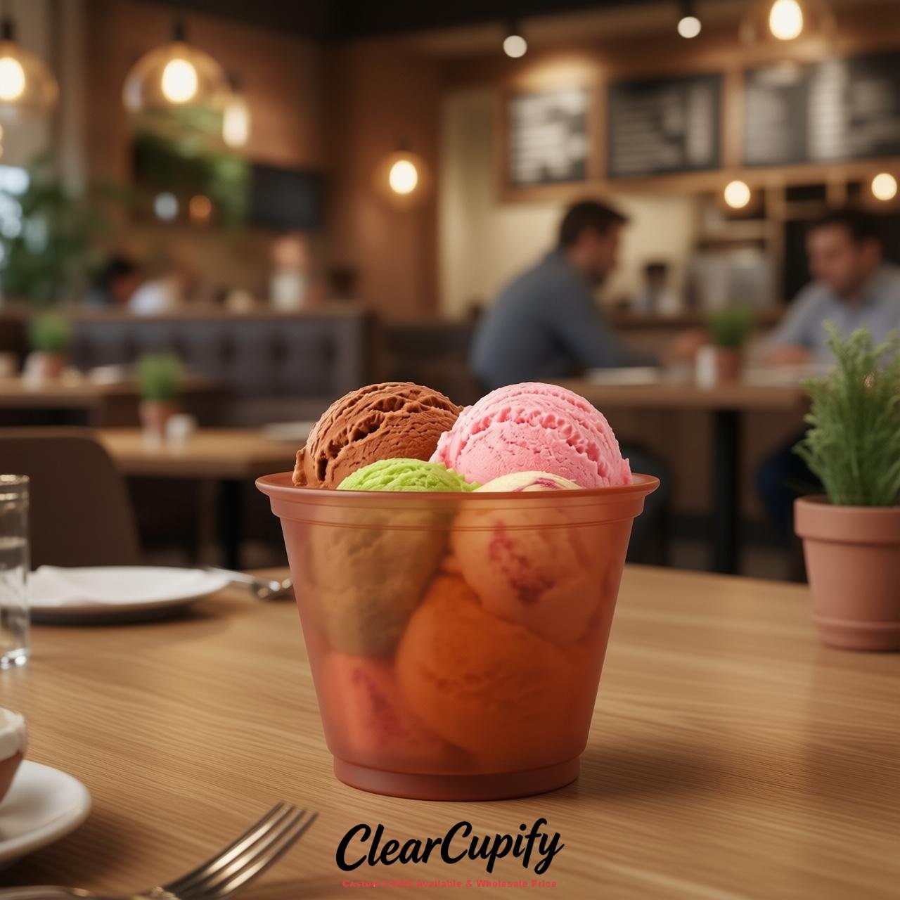 Terracotta Clear Plastic Ice Cream Cups Wholesale with Custom Logo