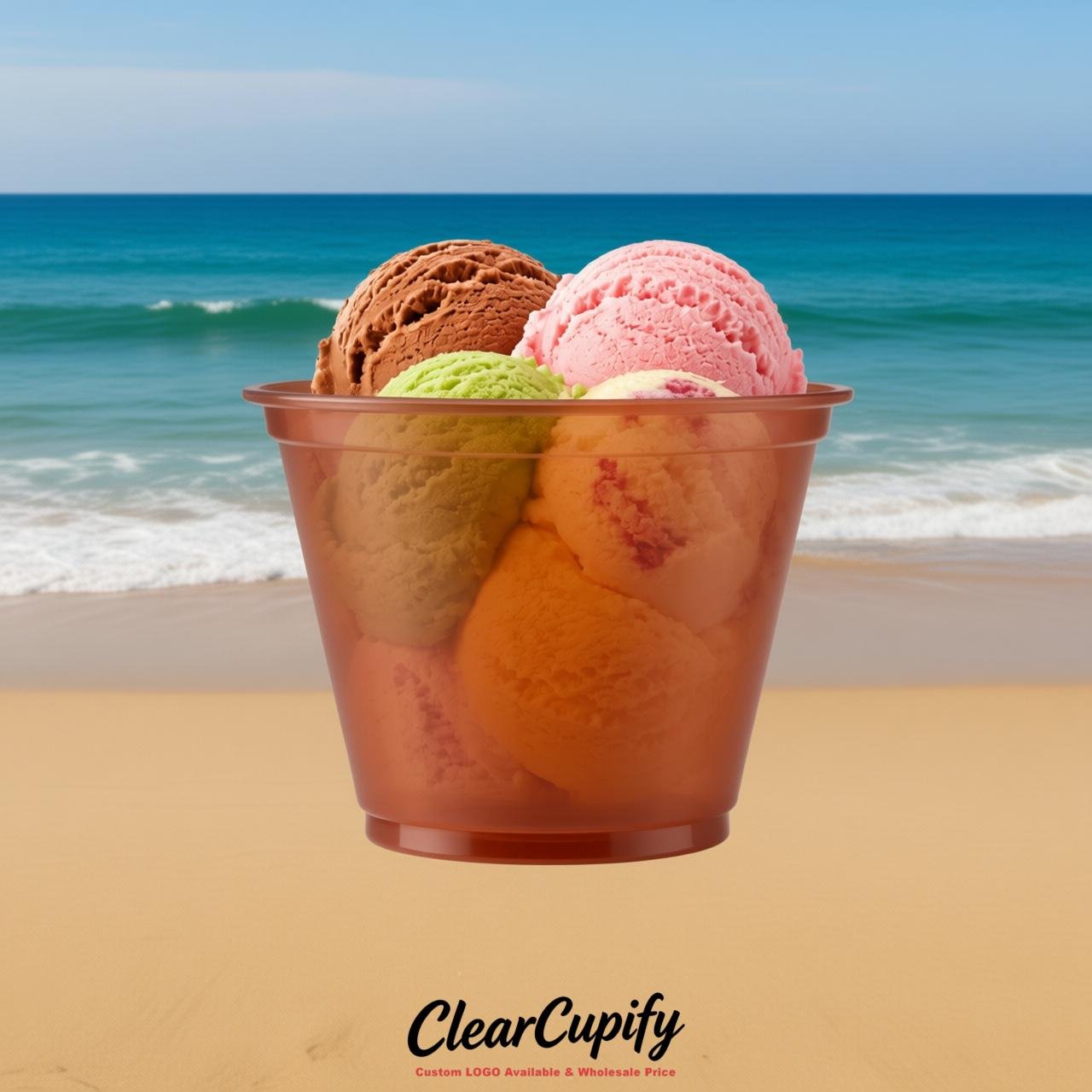 Terracotta Clear Plastic Ice Cream Cups Wholesale with Custom Logo