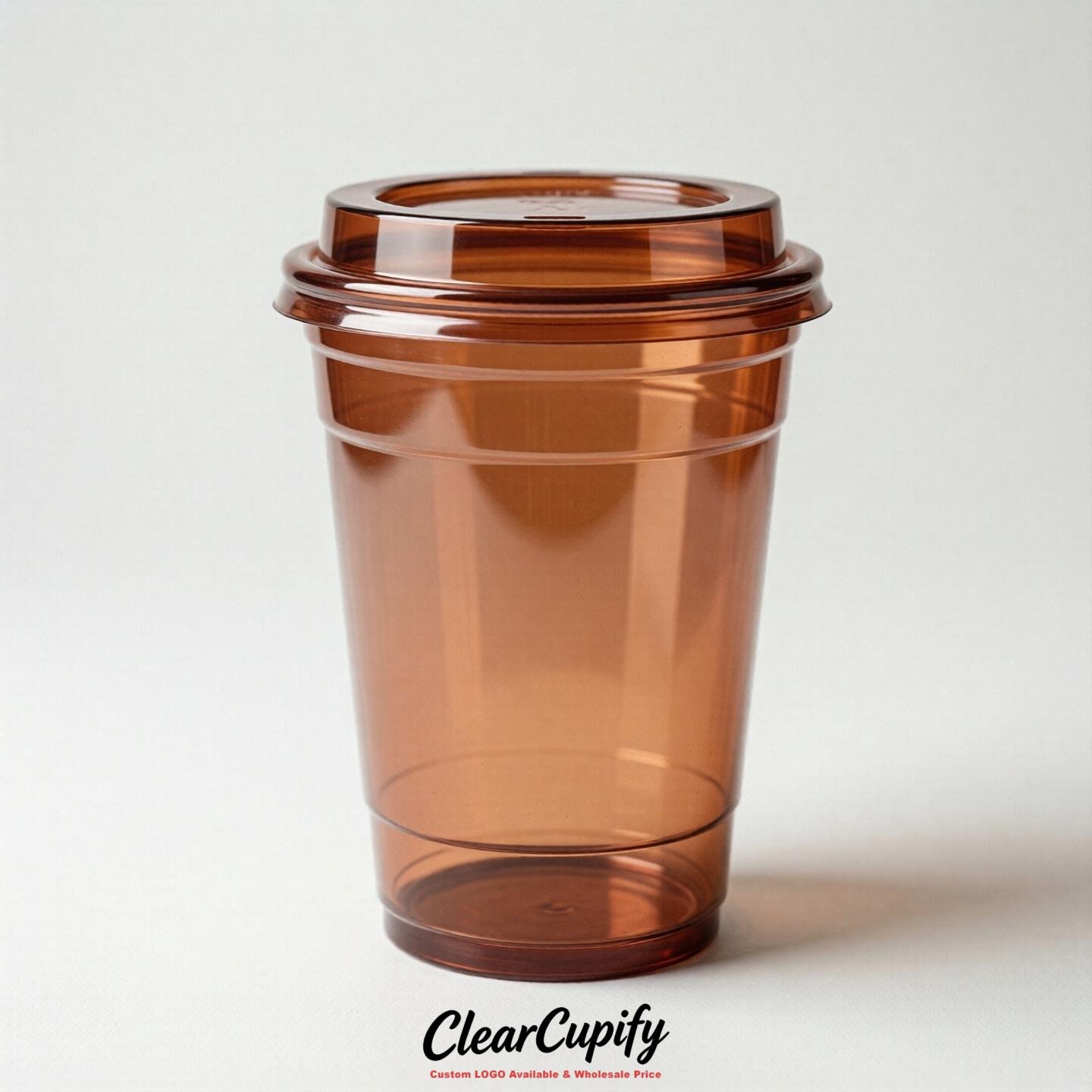 Blank Translucent Terracotta Clear Plastic Cups with Lids - Choice of PET/PP/PLA