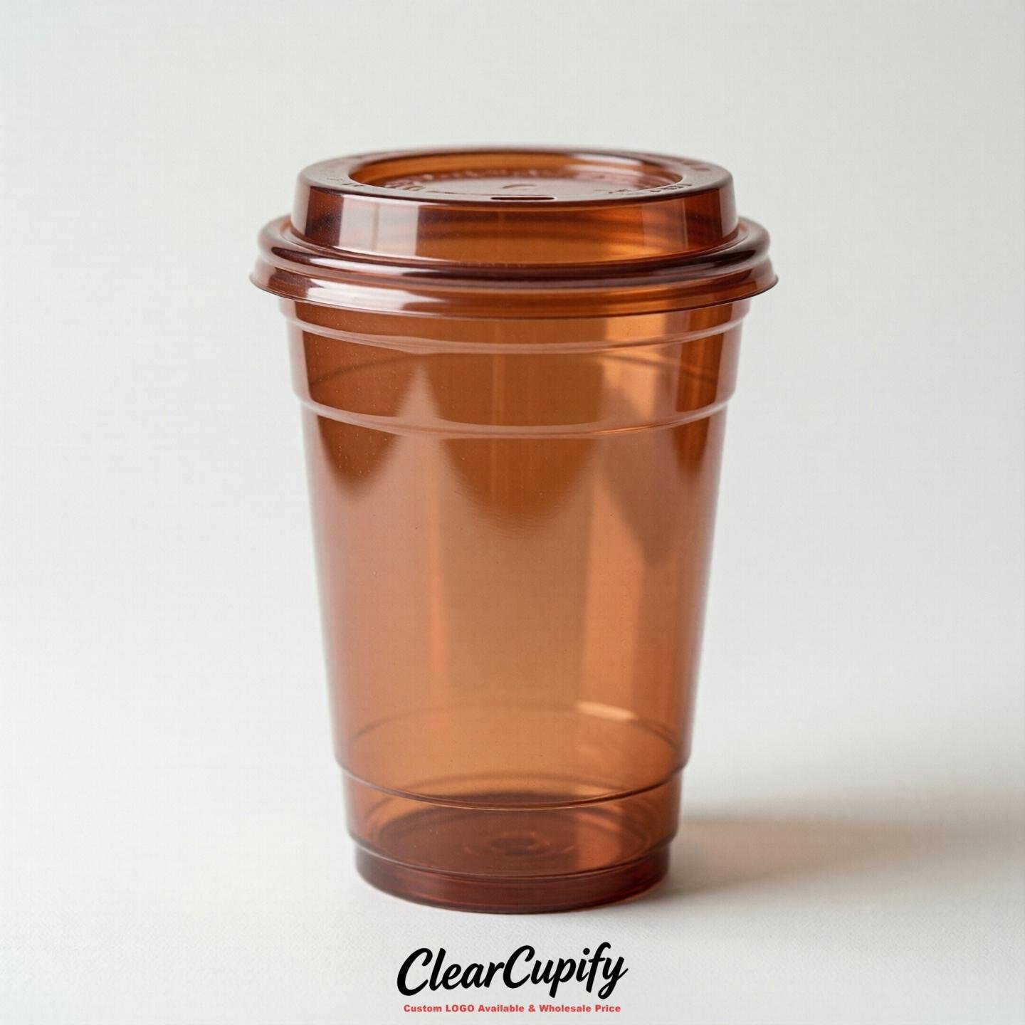 Blank Translucent Terracotta Clear Plastic Cups with Lids - Choice of PET/PP/PLA