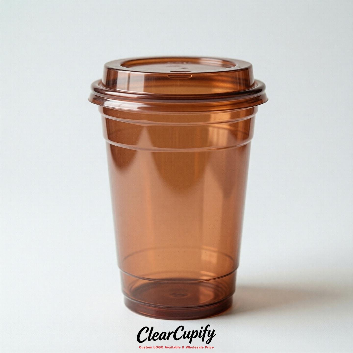 Blank Translucent Terracotta Clear Plastic Cups with Lids - Choice of PET/PP/PLA