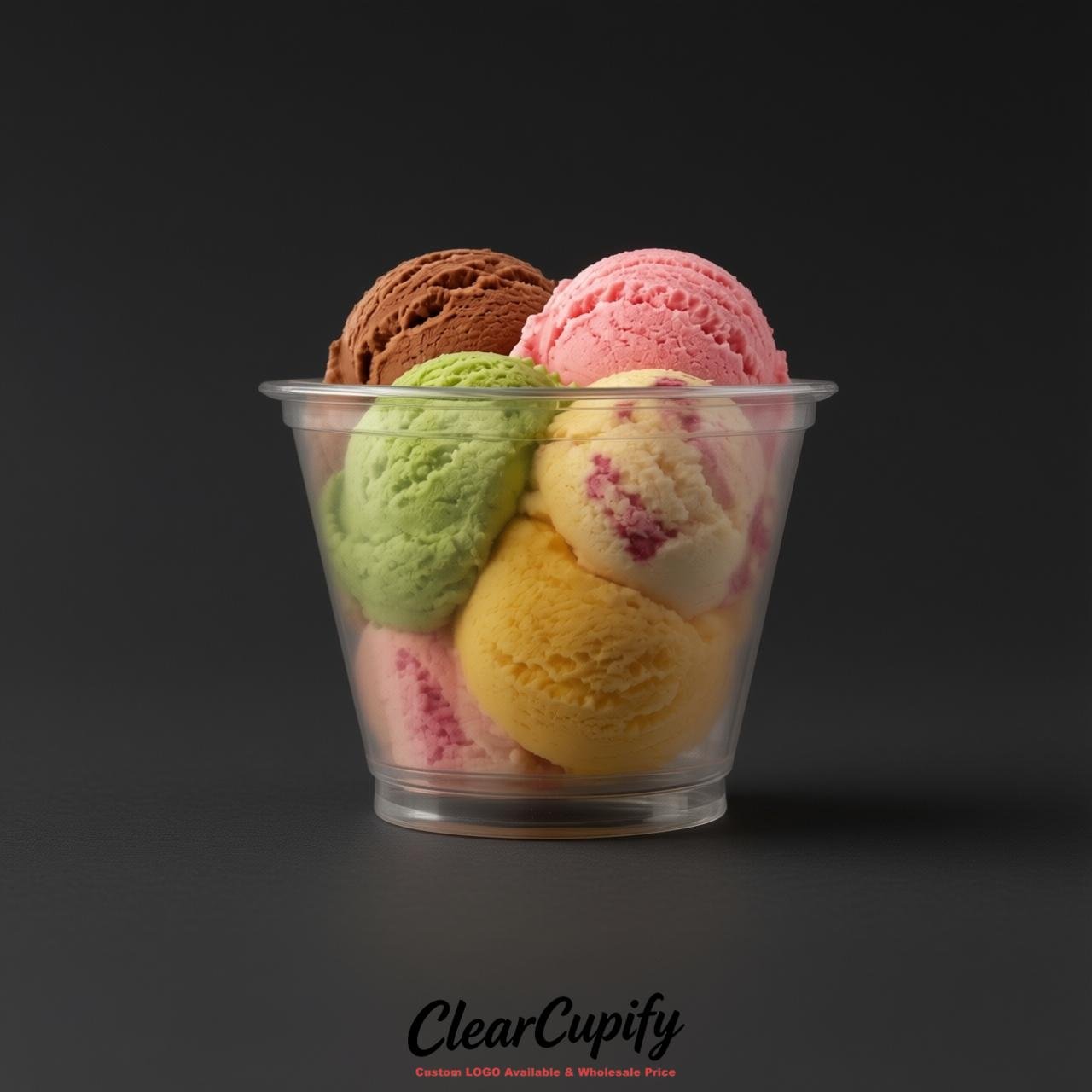 Transparent Clear Plastic Ice Cream Cups Wholesale with Custom Logo