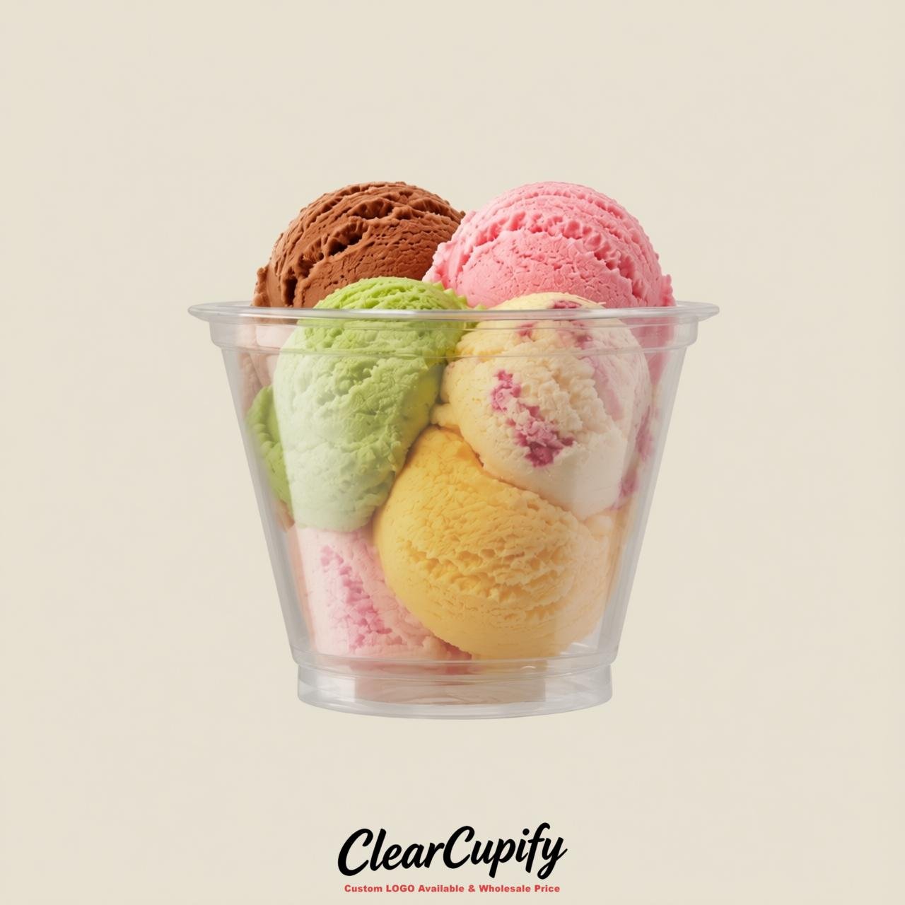 Transparent Clear Plastic Ice Cream Cups Wholesale with Custom Logo