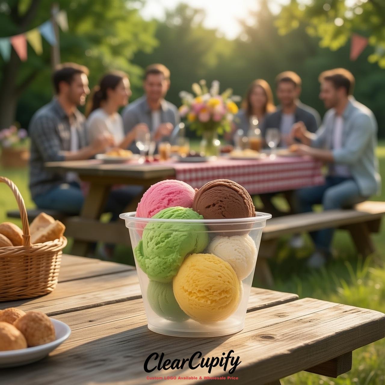 Transparent Clear Plastic Ice Cream Cups Wholesale with Custom Logo