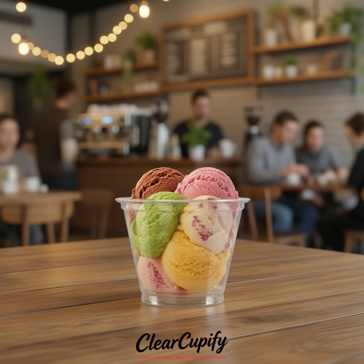 Transparent Clear Plastic Ice Cream Cups Wholesale with Custom Logo