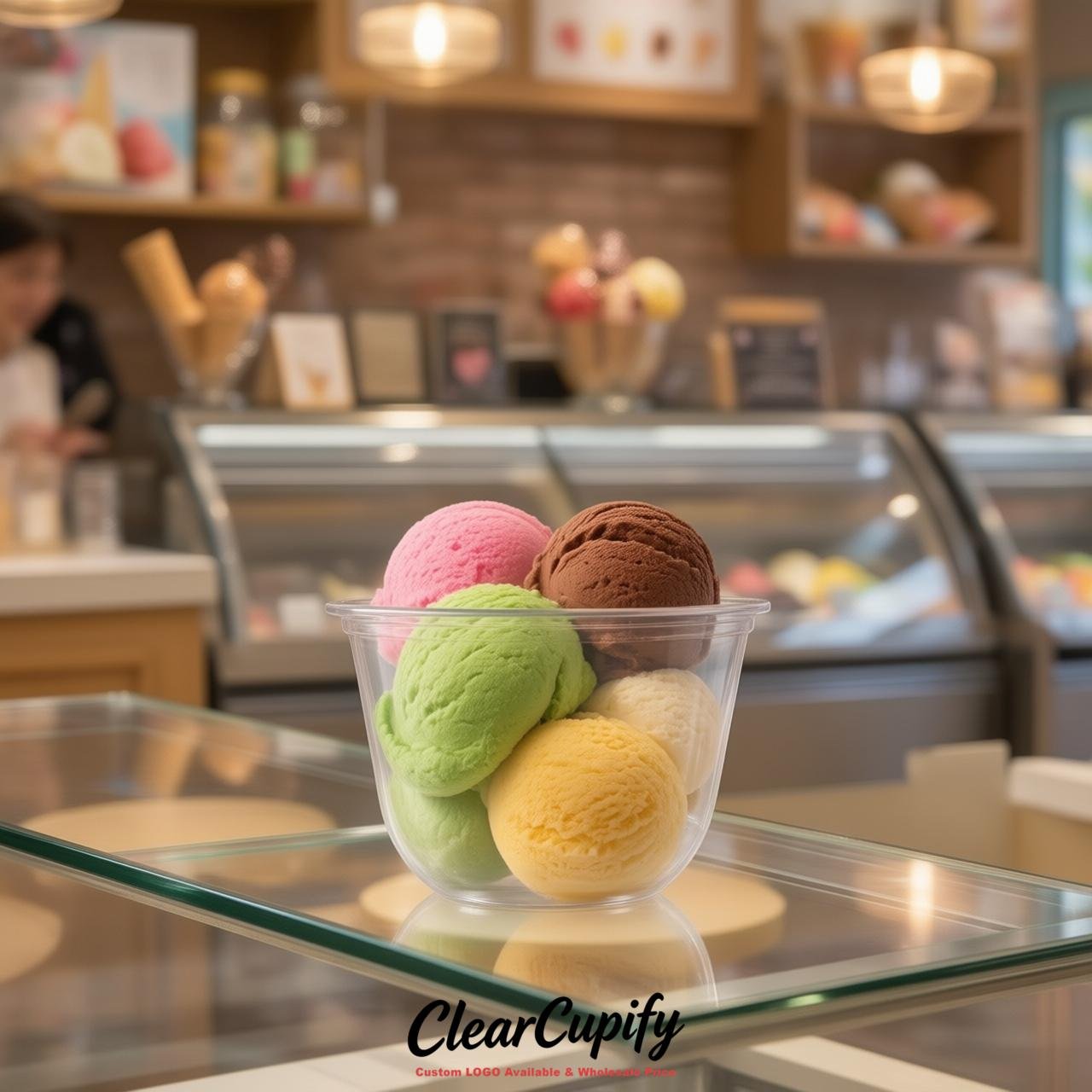 Transparent Clear Plastic Ice Cream Cups Wholesale with Custom Logo