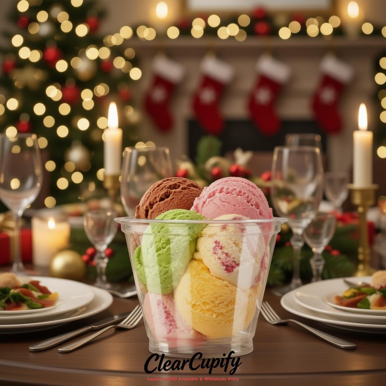Transparent Clear Plastic Ice Cream Cups Wholesale with Custom Logo