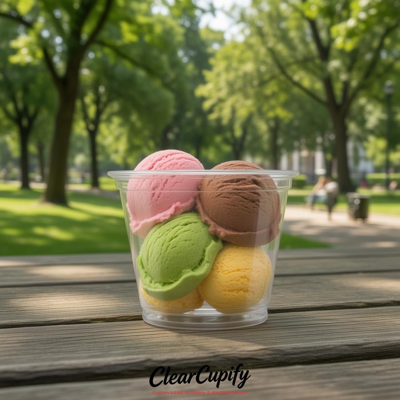 Transparent Clear Plastic Ice Cream Cups Wholesale with Custom Logo