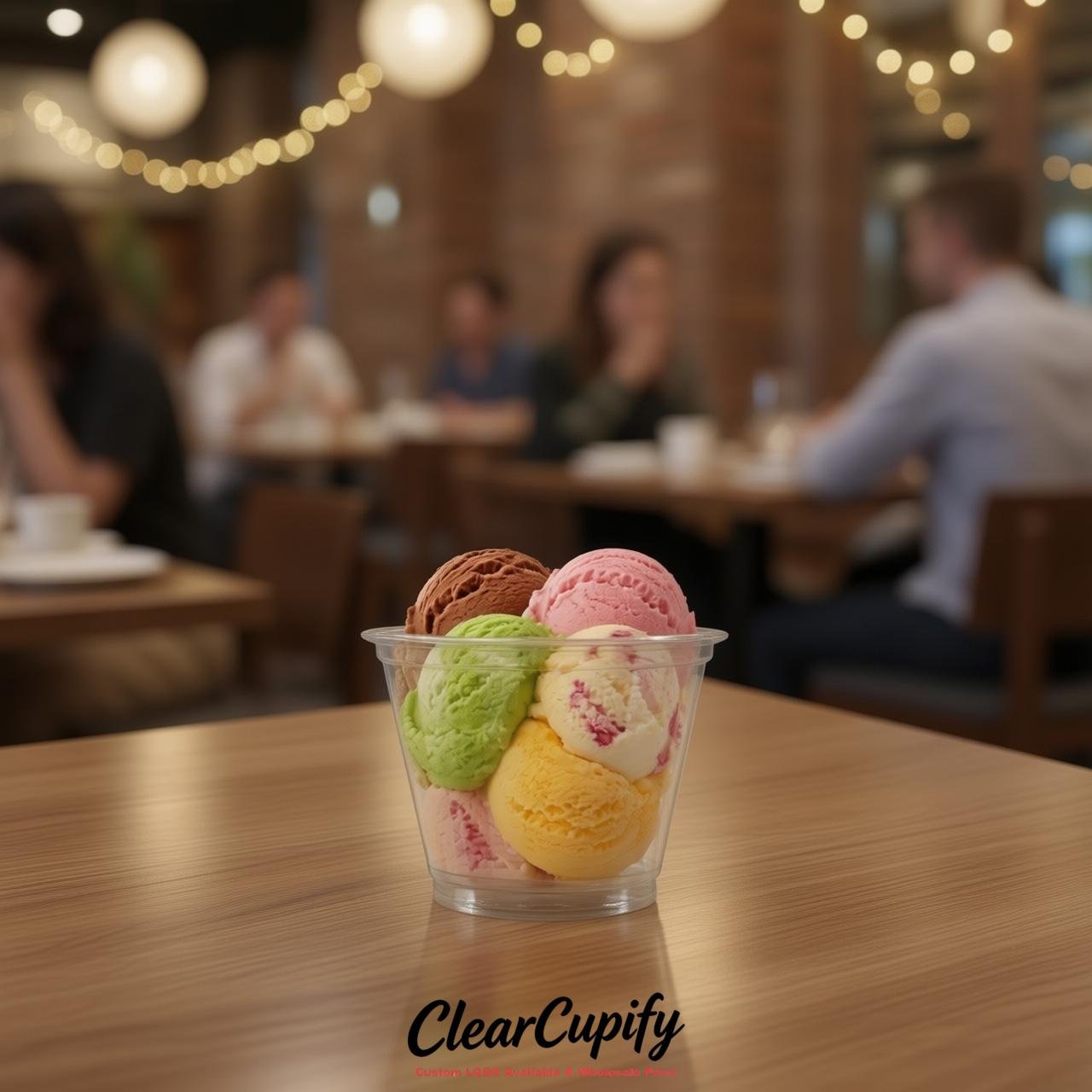Transparent Clear Plastic Ice Cream Cups Wholesale with Custom Logo