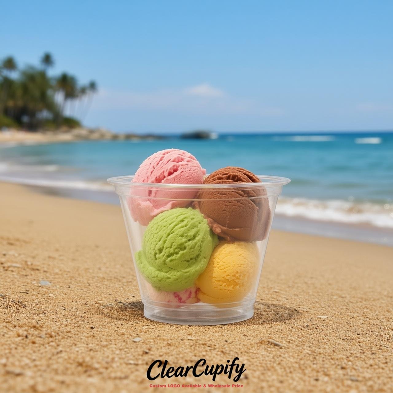 Transparent Clear Plastic Ice Cream Cups Wholesale with Custom Logo